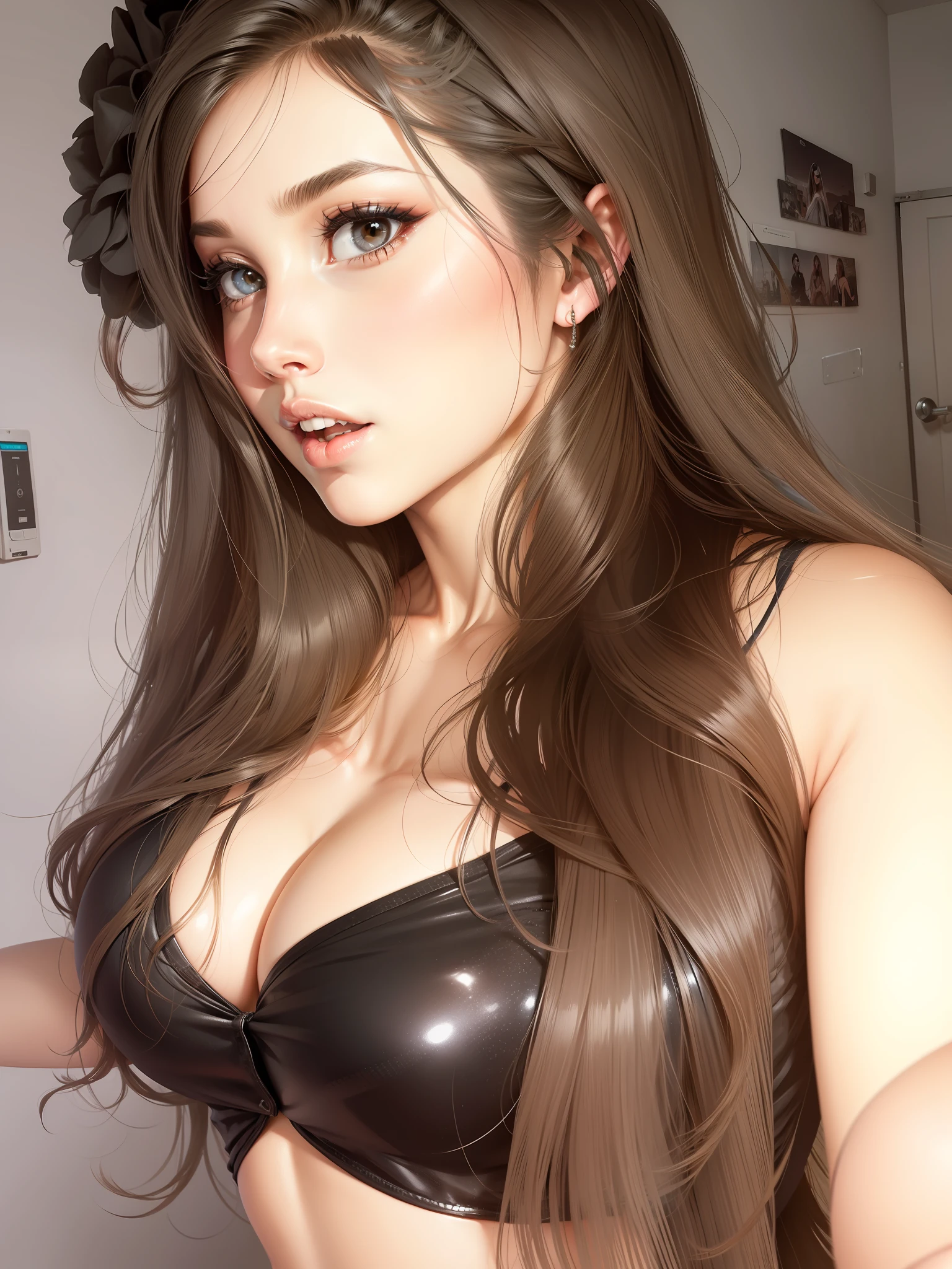 Hermosa chica en sujetador negro
