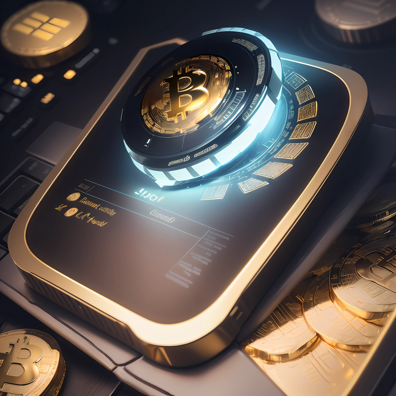there is a gold clock on top of a laptop keyboard, giant crypto vault, blockchain vault, cryptocurrency in the background, cryptocurrency, crypto, crypto valut, edible crypto, bitcoin, mining, depicted as a 3 d render, with many gold coins, by Adam Marczyński, on a dark background, satoshi, 8k octae render photo