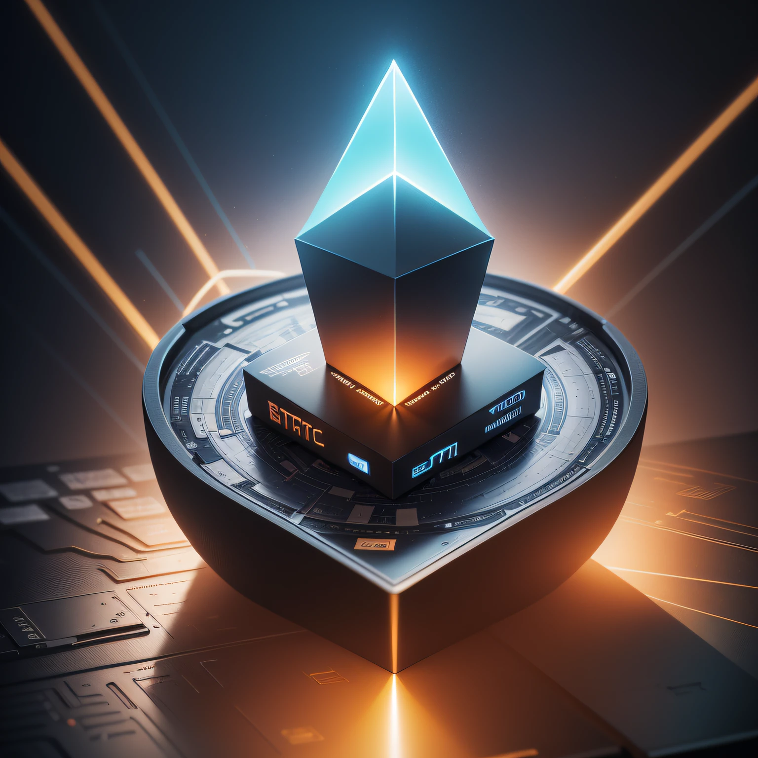 Design an image that represents the exciting and dynamic world of cryptocurrency and blockchain technology. It should include various elements like Bitcoin, Ethereum, NFTs, DeFi, and other major crypto trends. The overall theme should be futuristic and digital, showcasing the transformative power of blockchain technology.