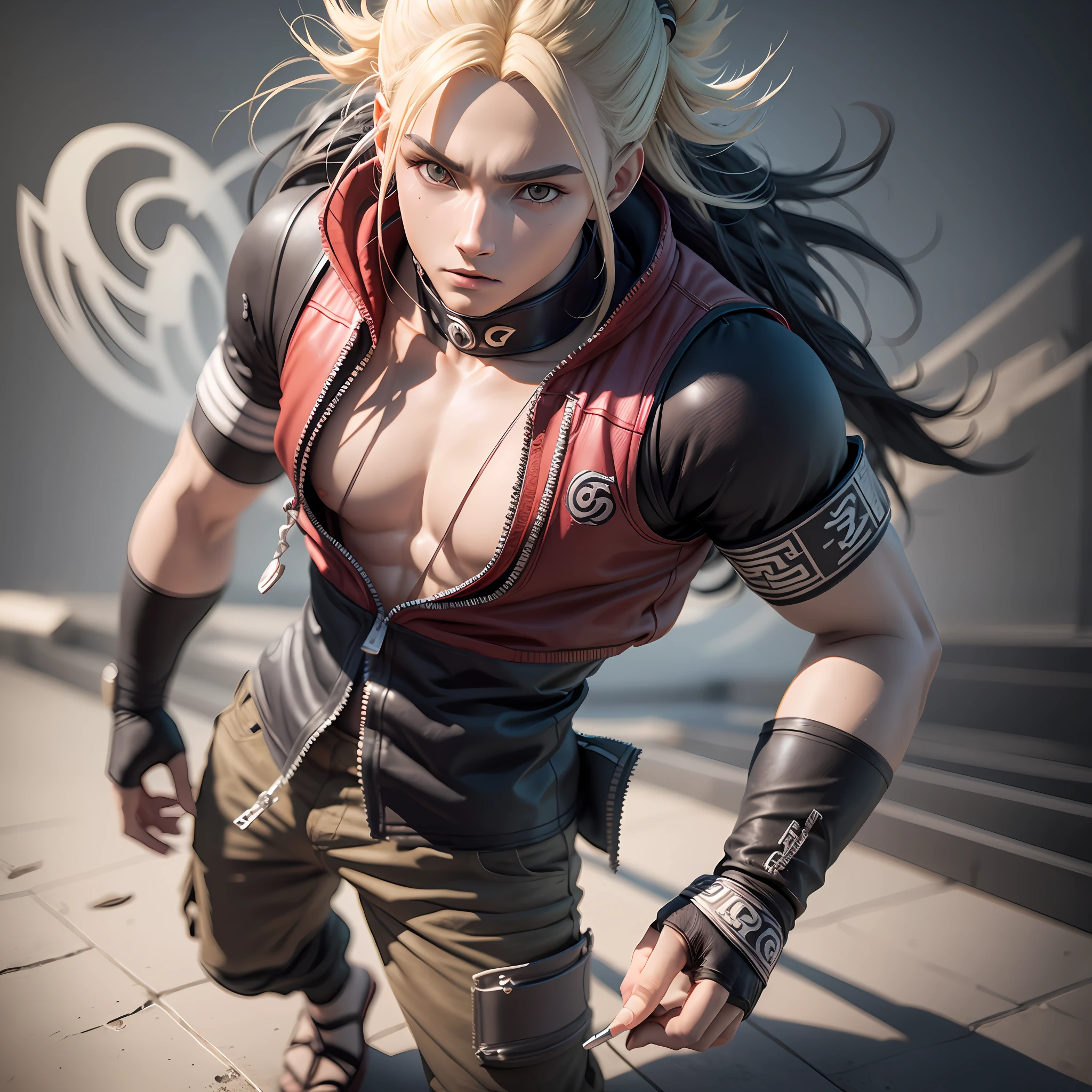 Naruto, Naruto Shippuden, cabelo requintado, Arm representation, sapatos requintados, representation of the eyes, cabelo requintado, caixa cega popmart, textura de argila, pisando na terra, fundo preto e branco, natural lightting, a maioria de boa qualidade, super detalhe, Arte 3D, c4d, renderizador OC, 3D-rendering, 8k