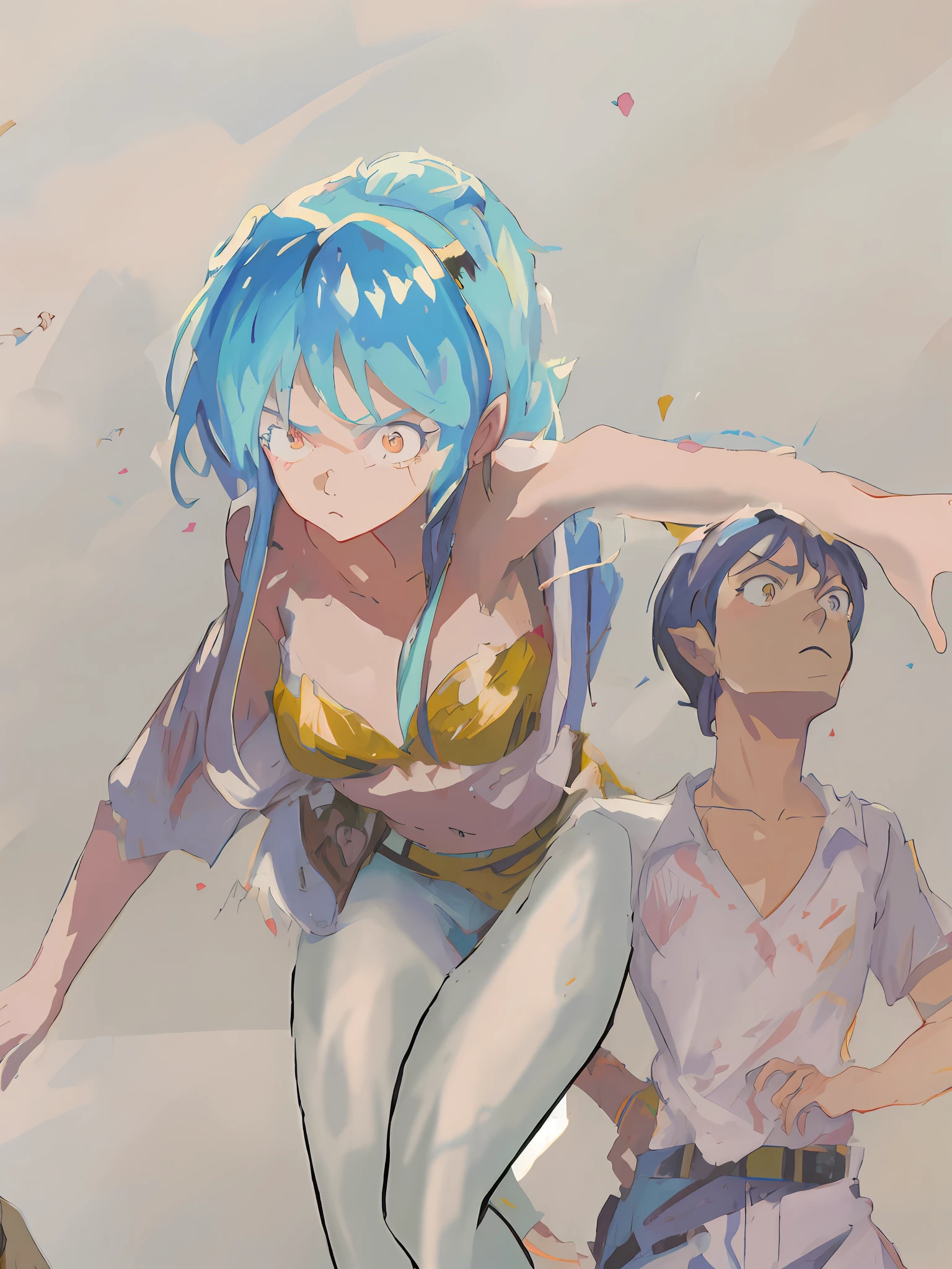 Anime characters standing next to each other in a painting, 2 d anime style, 2 D Anime, by Shingei, painted in anime painter studio, made with anime painter studio, krenz cushart and asher duran, anime in fantasy style, in the art style of 8 0 s anime, 2 d art, 2d art, epic anime style