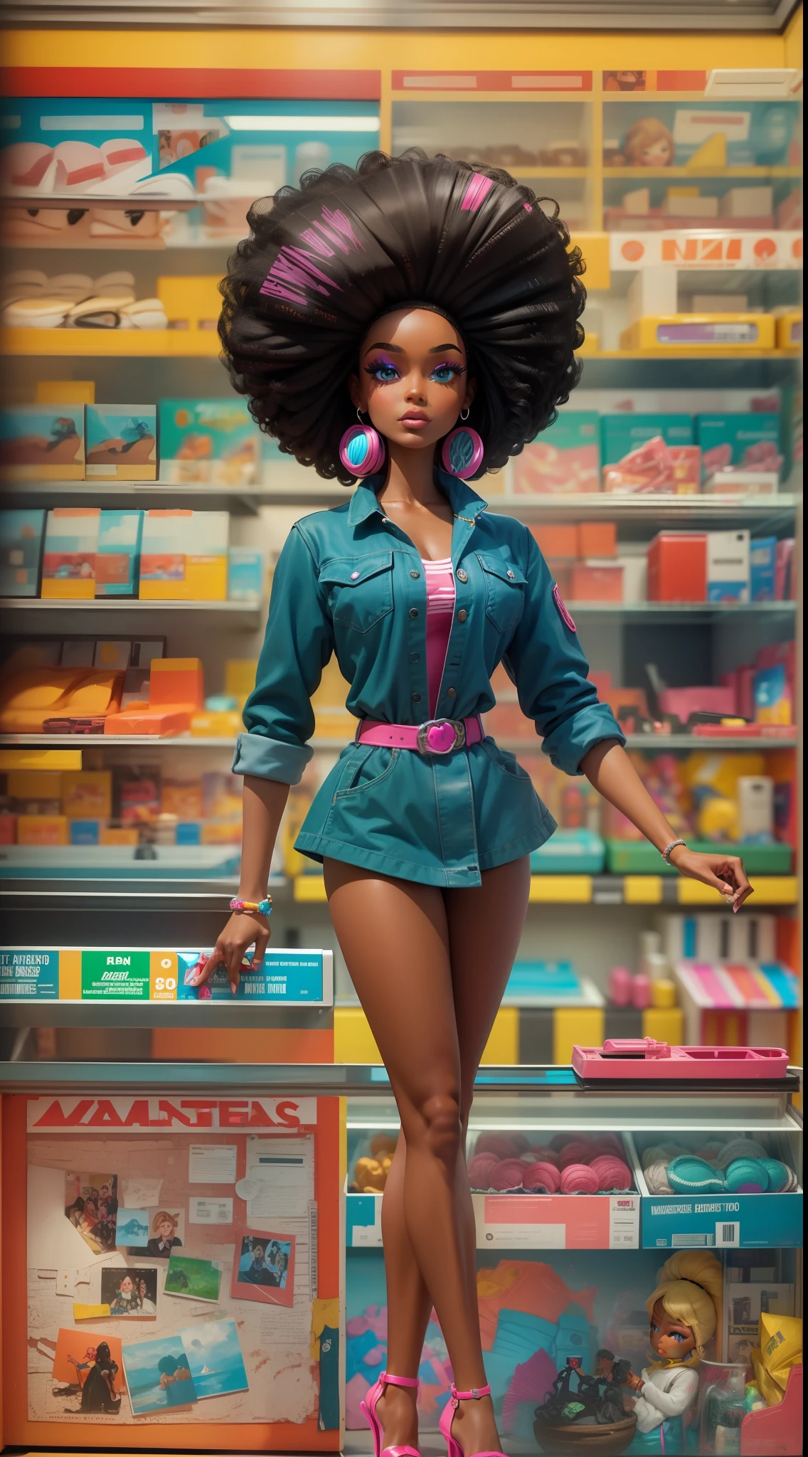 masterpiece featuring the iconic  Mattel Black Barbie, highlighting vivid and complex colors