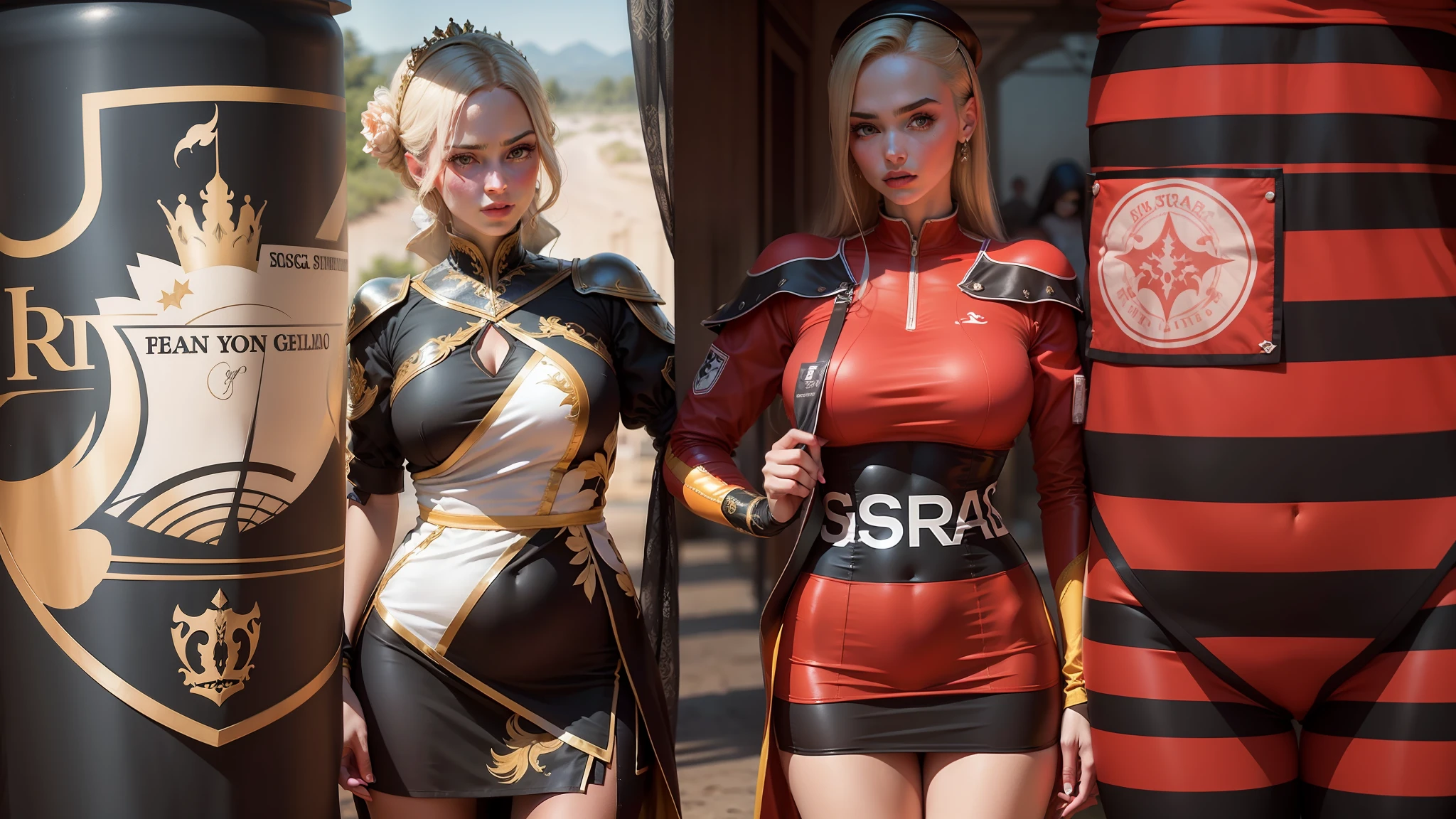Shorter dresses and their rivalry just look, Imagem mais realista de forma humana, Duas belas e perfeitas mulheres rivais.