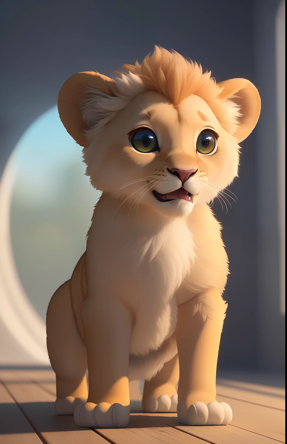 (masterpiece), (best quality), (ultra-detailed), (full body:1.2), Super cute, Pixar, Baby lion, Big bright eyes, Fluffy, Smile, Delicate and fine, Fairy tales, Incredibly high detailed, Pixar style, Bright color palette, Natural light, Simple background with pure color, Octane render, Trending on Artstation, Gorgeous, Ultra wide angle, 8k, HD, Realistic