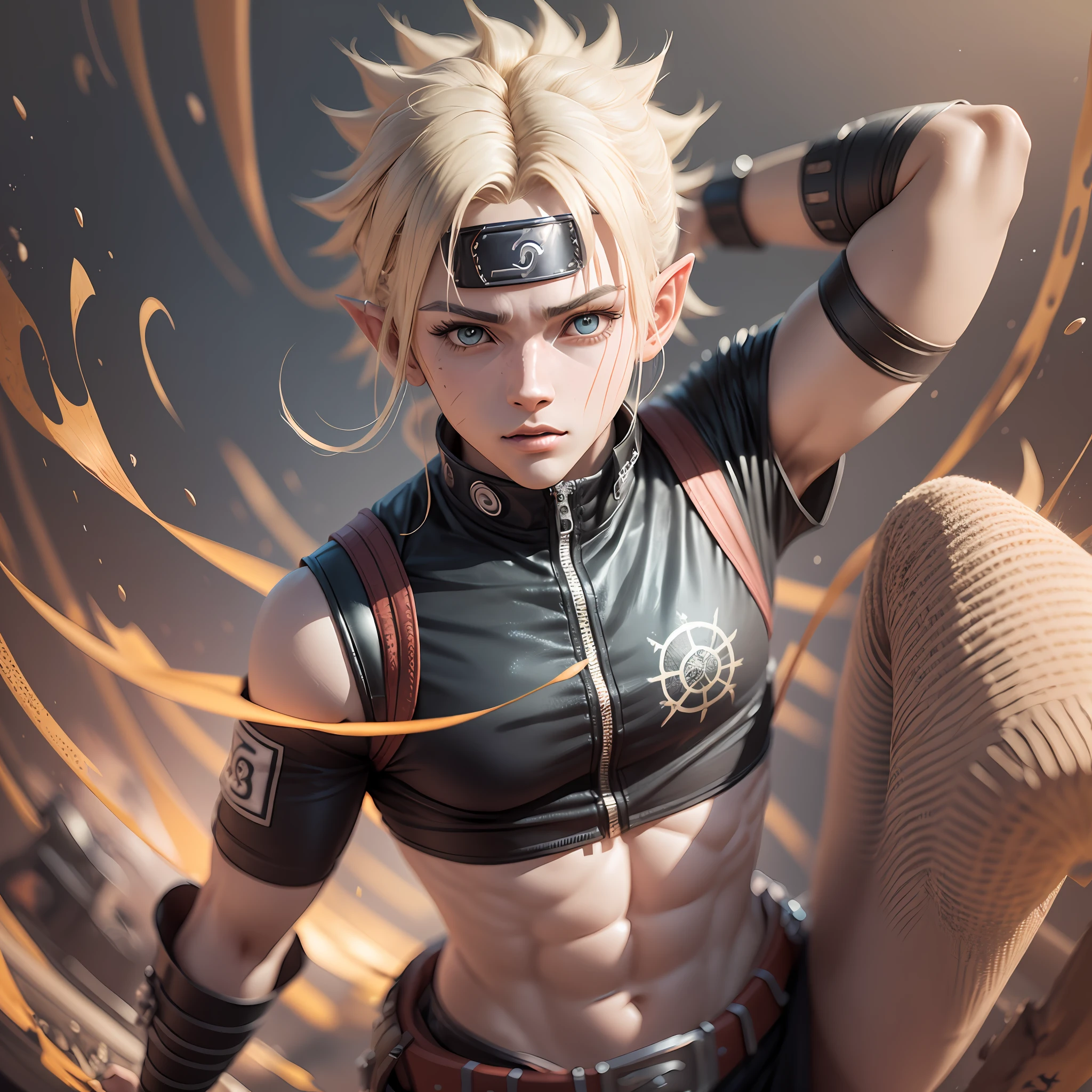 Naruto, Naruto Shippuden, masculino, cabelo requintado, Arm representation, sapatos requintados, representation of the eyes, cabelo requintado, Elvish style, caixa cega popmart, textura de argila, pisando na terra, fundo preto e branco, natural lightting, a maioria de boa qualidade, super detalhe, Arte 3D, c4d, renderizador OC, 3D-rendering, 8k