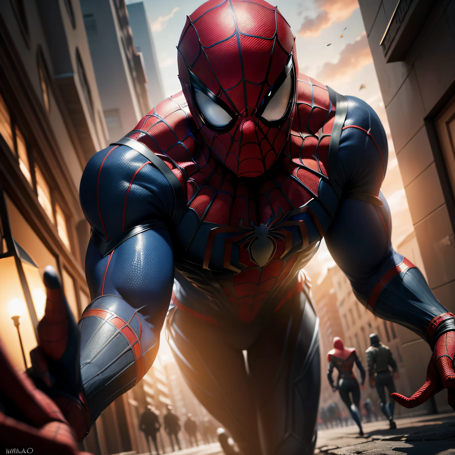 Spider-Man in 3D version of evil cartoon. Ele possui um visual sinistro, with more angular and shadowy strokes than the traditional. His costume is dark and detailed, and his eyes reflect a malevolent aura. The surrounding scenery is dark and mysterious, with elements that suggest the presence of a threat. Spider-Man is in a combat position, pronto para usar suas habilidades em prol da sua maligna causa. The image has high definition and vibrant colors, destacando cada detalhe do personagem e do ambiente.