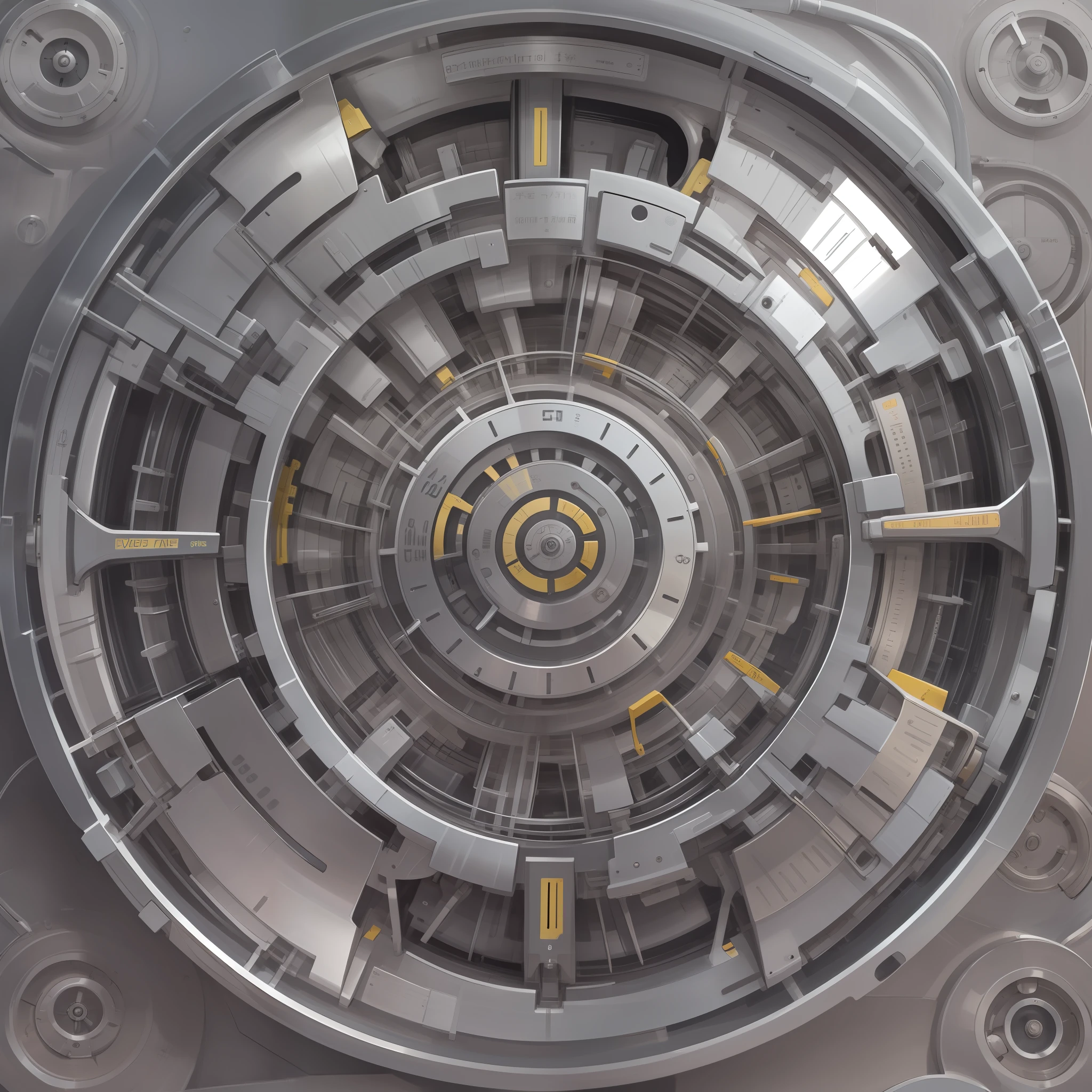 simple mechanical part , modern and technologically advanced. cores vibrantes, Grey Rays a futuristic time machine.