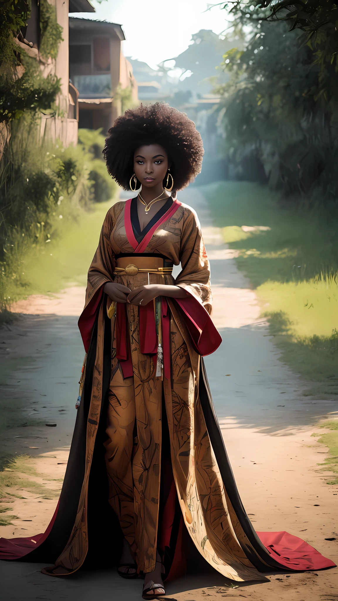 Arte Oficial, 统一 8k 壁纸, ultra detalhados, Beautiful and Aesthetic,mulher negra, obra-prima, melhor qualidade,J Scott Campbell, , 1****** morena,((( cabelo vermelho))),(((africana))), ombros nus, Saia Curta, panturrilha, umbigo, muito detalhado, Arte de Jeremy Mann, dinamic angle, tiro de cowboy, (mais bela forma caos), fluindo, (cores brilhantes), Oc, (metade: 1.2),africa, (Jeremy Mann ), (fita: 1.3), (sonho: 1.5), (Hanfu: 1.5), africana dragon,africana,  Phoenix, (sorrir: 0,5), (divindade africana)(depth of field:1.1),(ray tracing:0.6),(cinematic lighting:1.1)