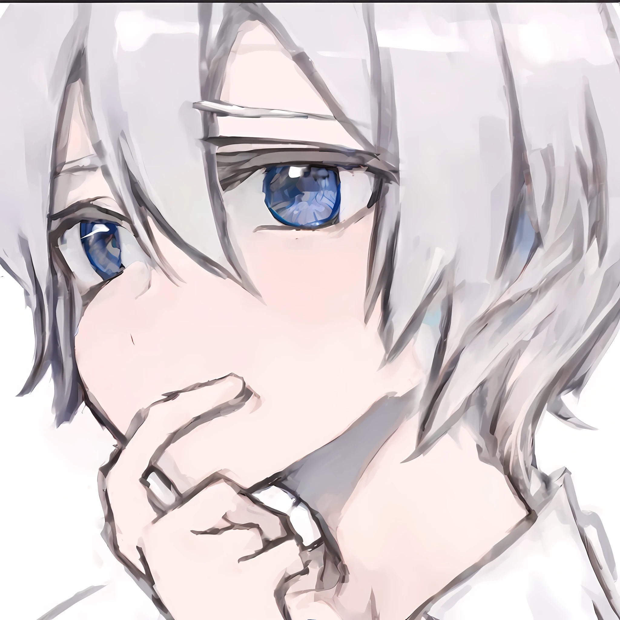 What is the anime boy with white hair and blue eyes looking at, Detailed anime soft face, 2 d anime style, Detailed anime face, kaworu nagisa, anime shading), semirealistic anime style, semi realistic anime, flat anime style shading, Tall anime guy with blue eyes, an anime drawing, young anime man, in an anime style, cute anime face