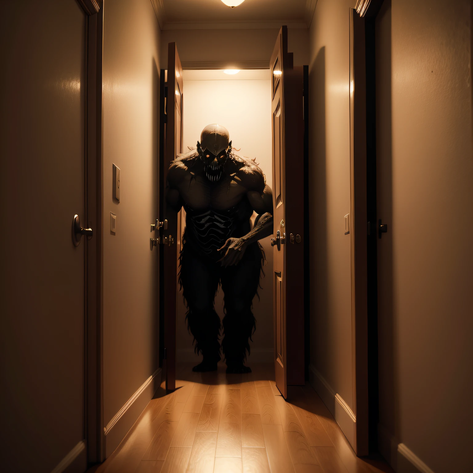 imagem assustadora, arte de fantasia de terror, arte de terror de fantasia sombria, arte de terror, bogeyman, Monster in closet, childs bedroom, opening closet door slowly, cena de filme de terror