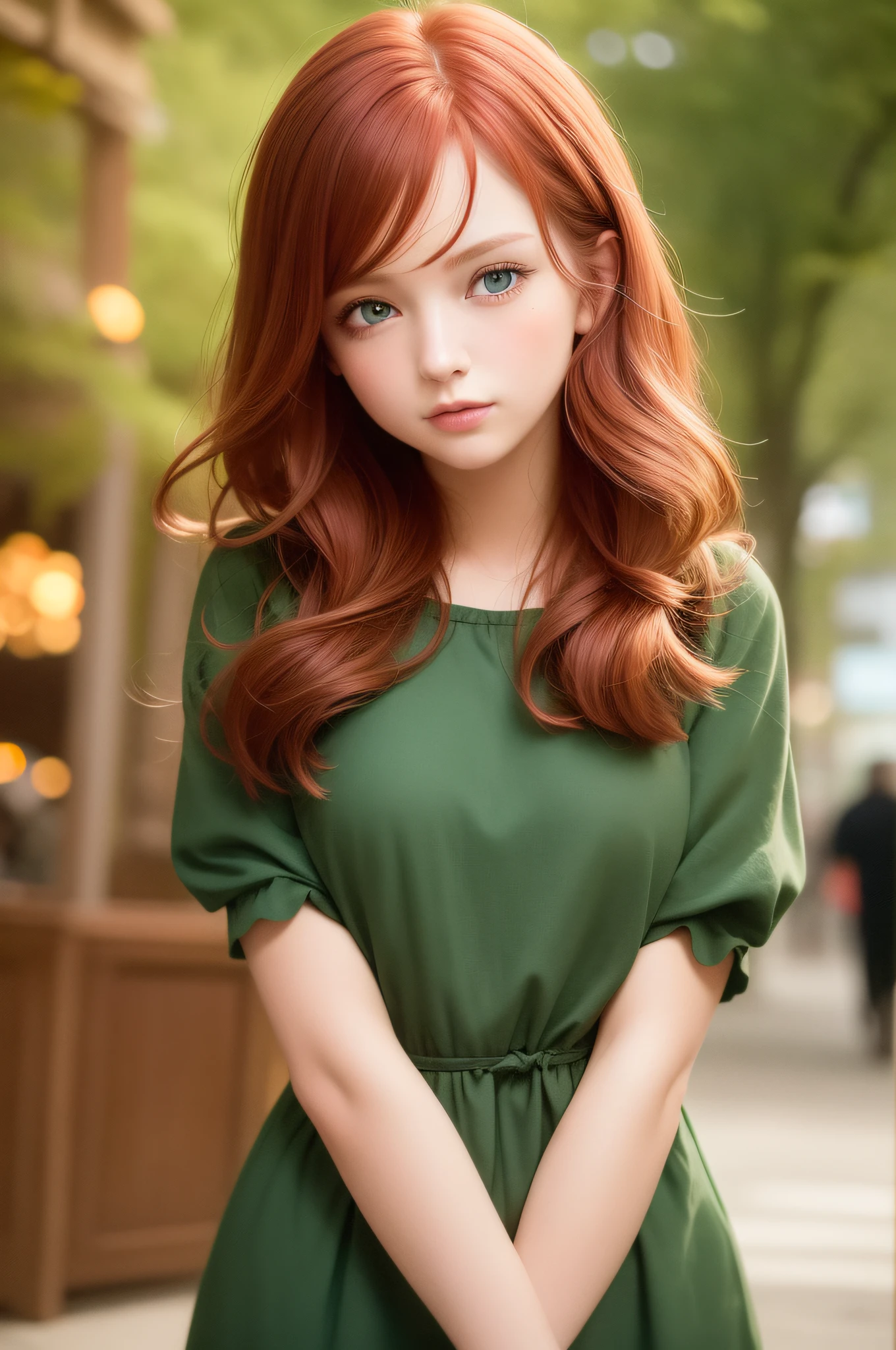 Best Quality, Masterpiece, (Realist: 1.2), Young Red-haired Woman, Green Eyes, Front, Detailed Face, Beautiful Eyes