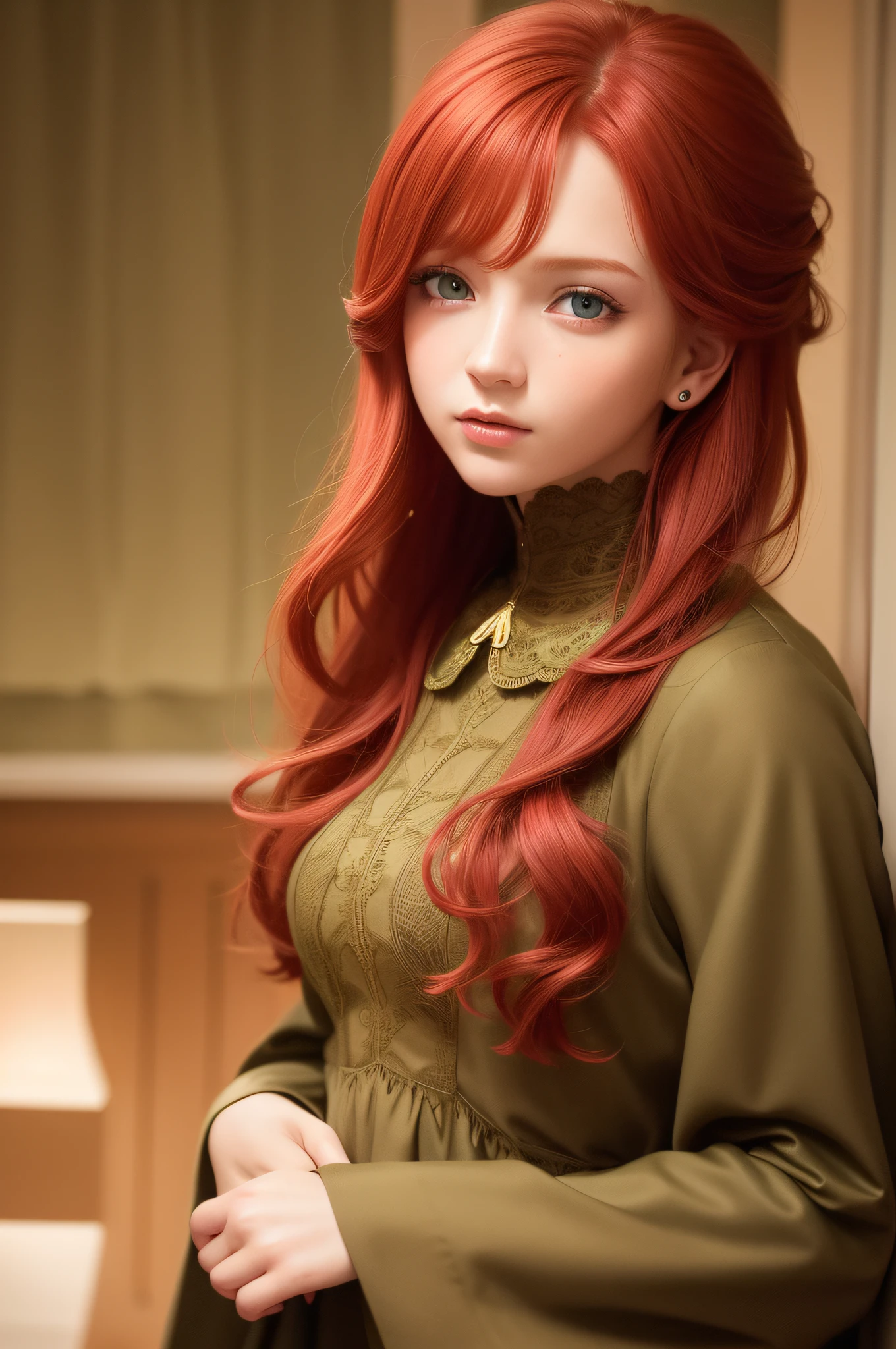 Best Quality, Masterpiece, (Realist: 1.2), Young Red-haired Woman, Green Eyes, Front, Detailed Face, Beautiful Eyes