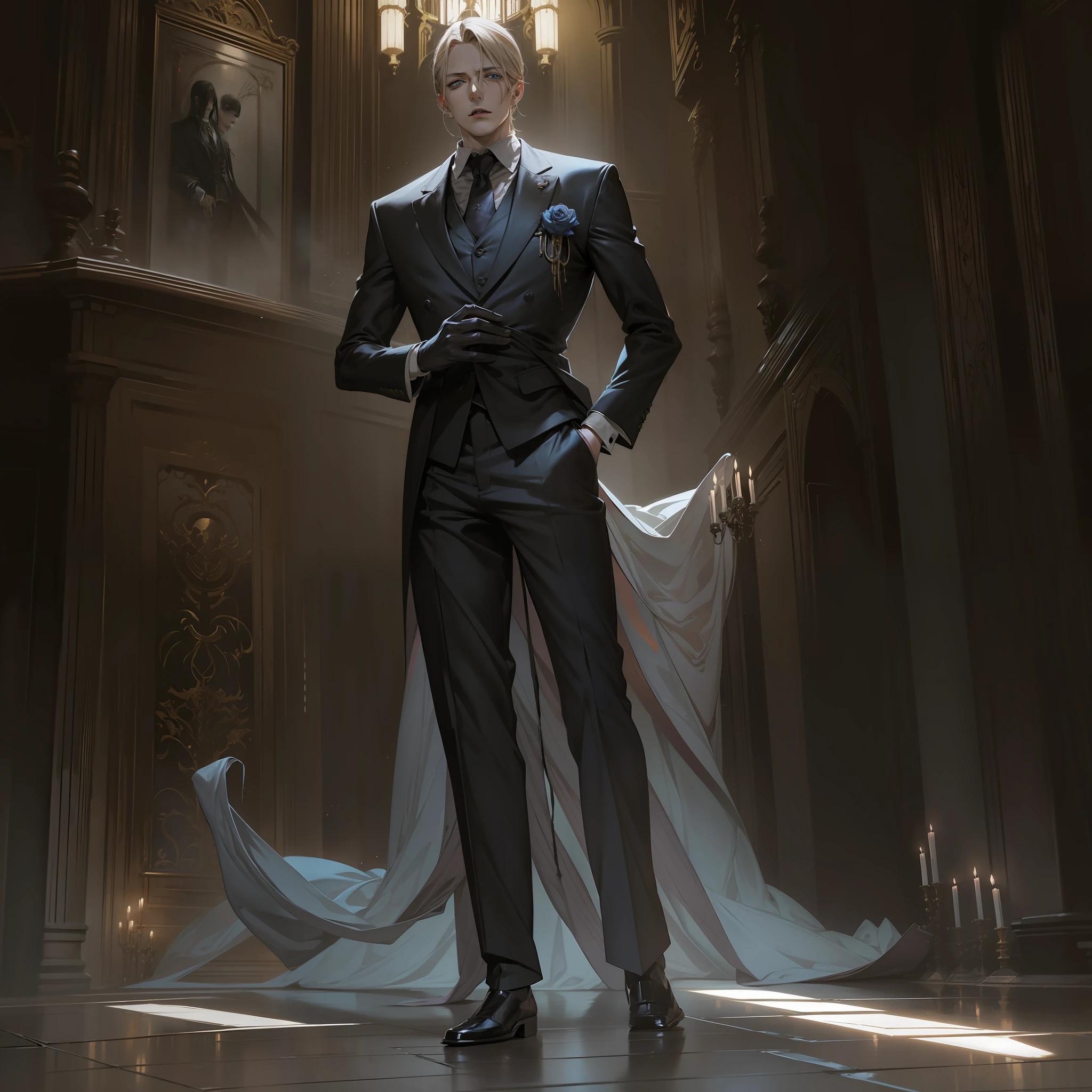 Anime characters wearing suits and ties,blood splattere, handsome guy in demon killer art, johan liebert mixed with alucard, zerochan art, shigenori soejima illustration, Anime handsome man, Anime portrait of a handsome man, johan liebert mixed with dante, Tall anime guy with blue eyes