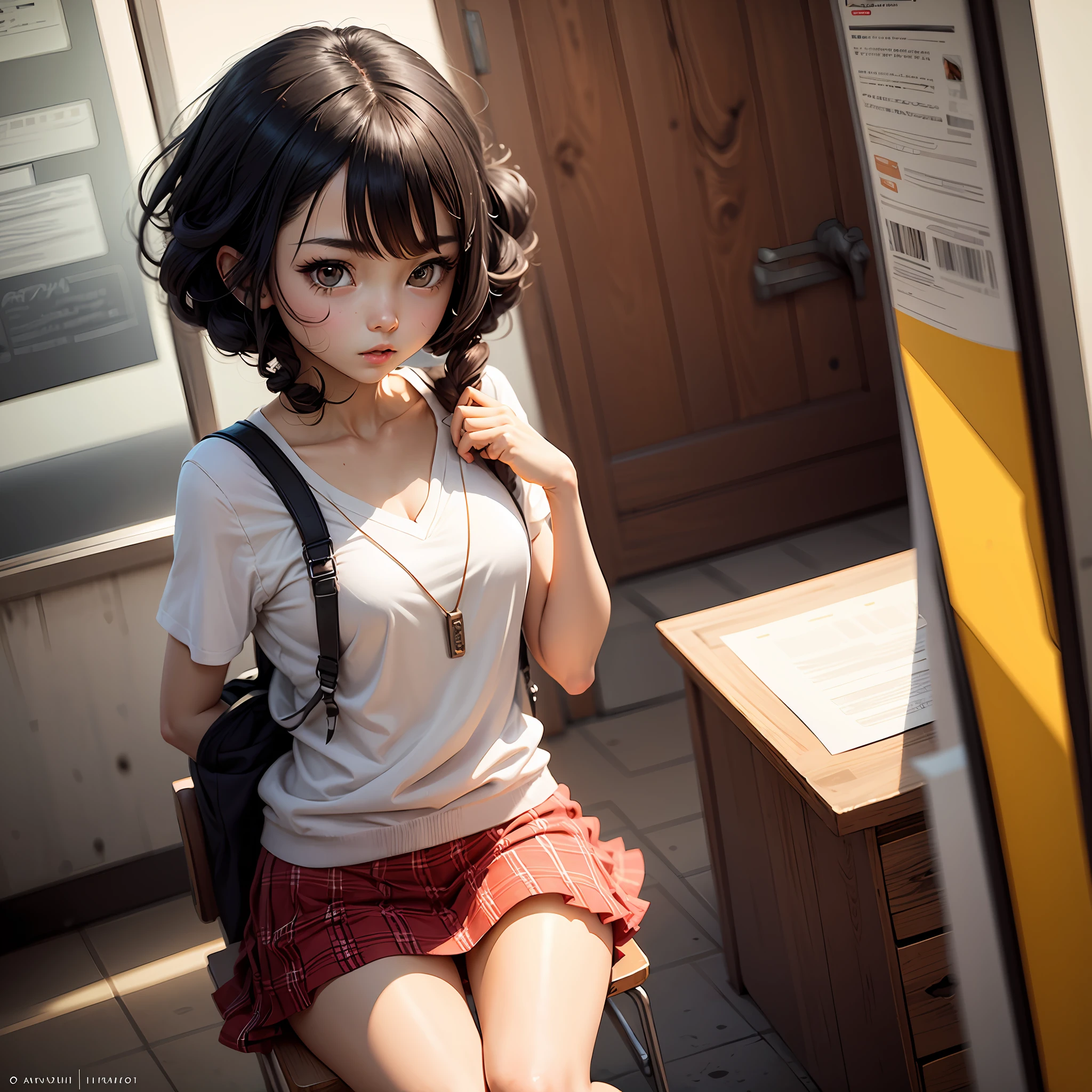 Anime girl student, hair black, eyes yellow --auto