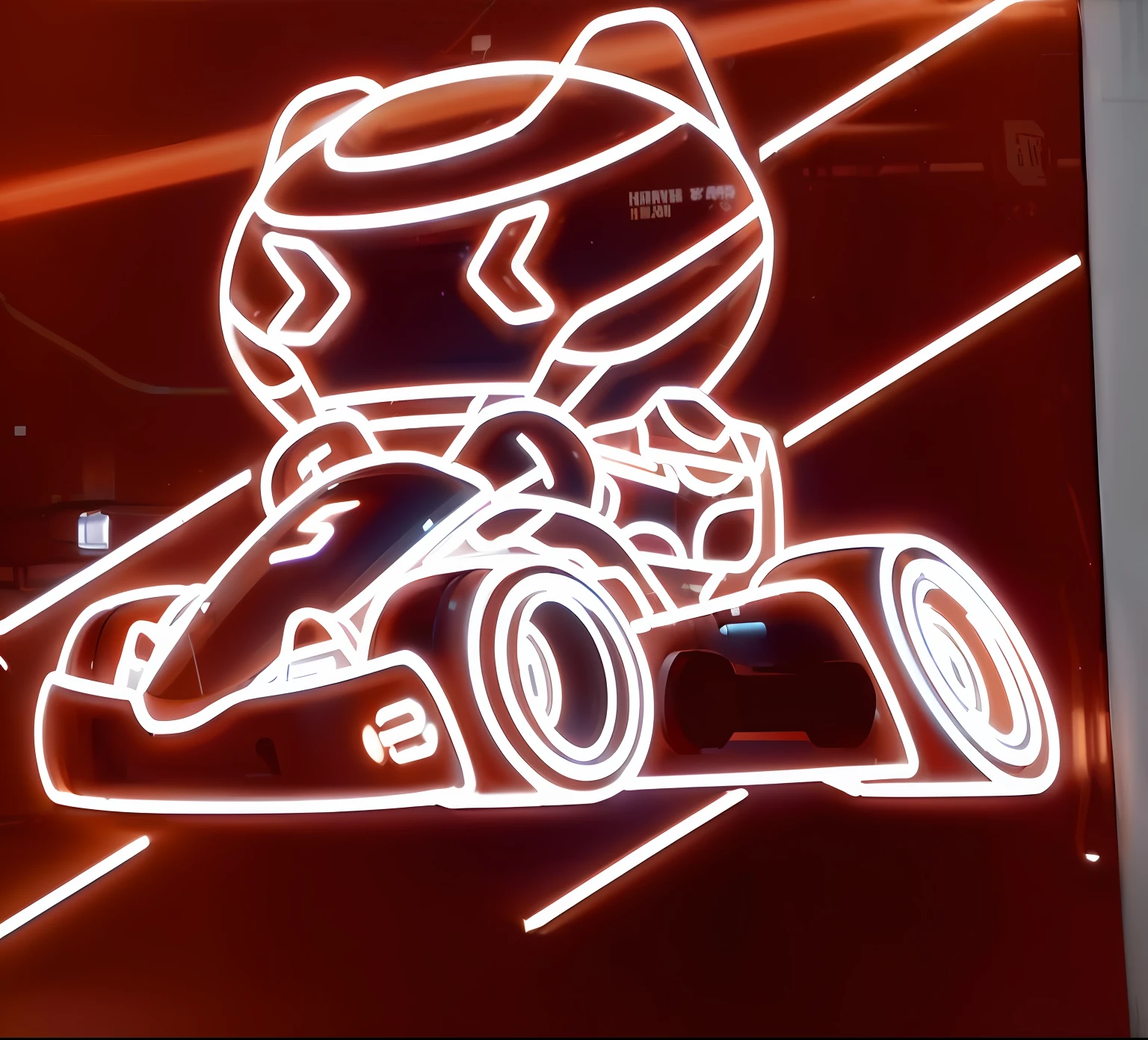 Neon sign of a helmeted go-kart racer, neon outline, Artificial neon signs, made of neon light, Neon electronic signage, neon outline, neon lights sign, cyber led neon lighting, japanese neon signs, neon back lights, Neon art, stylized neon, red neon light, thrones, Some have neon signs, Neon signs, neon lines, neon back lights