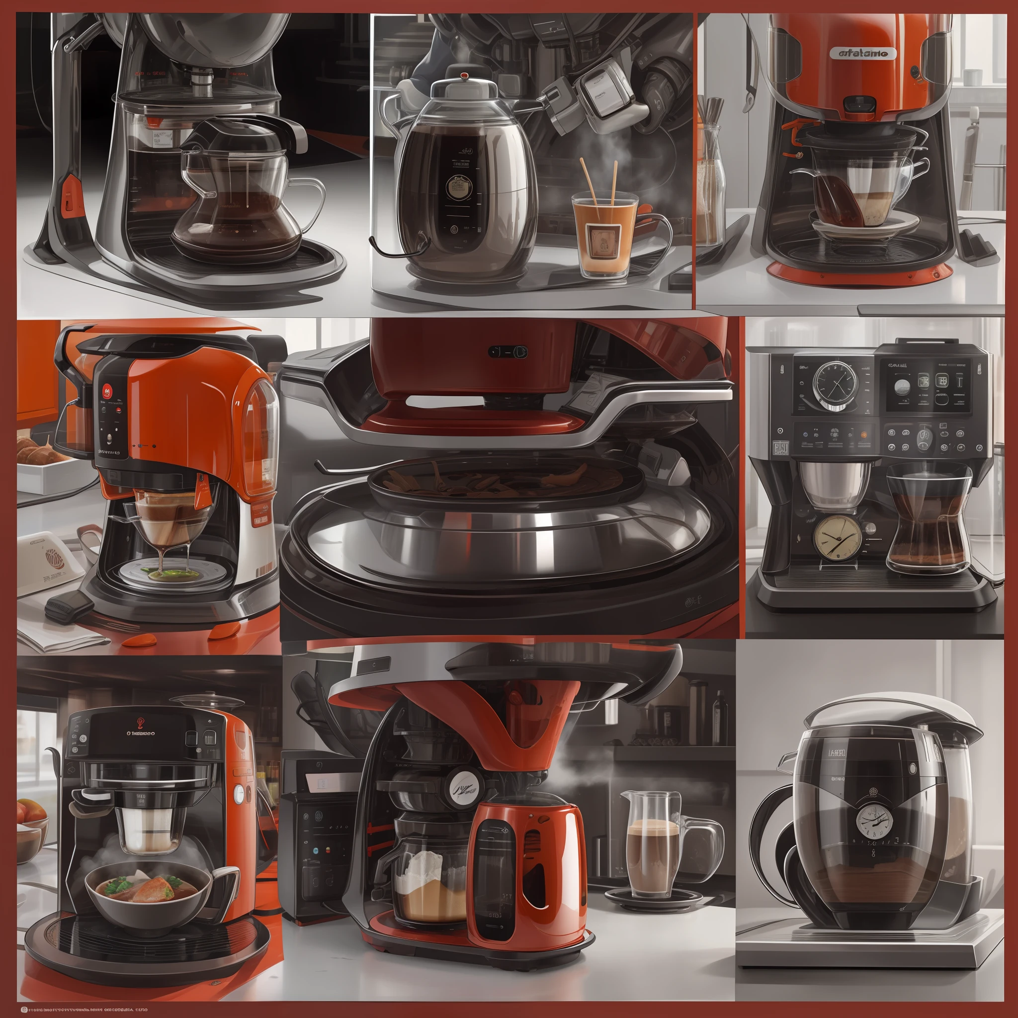cafeteira extremamente detalhado, Ultra Detalhado, modern and technologically advanced. cores vibrantes, Green vermelho e preto , Futuristic Time Machine.