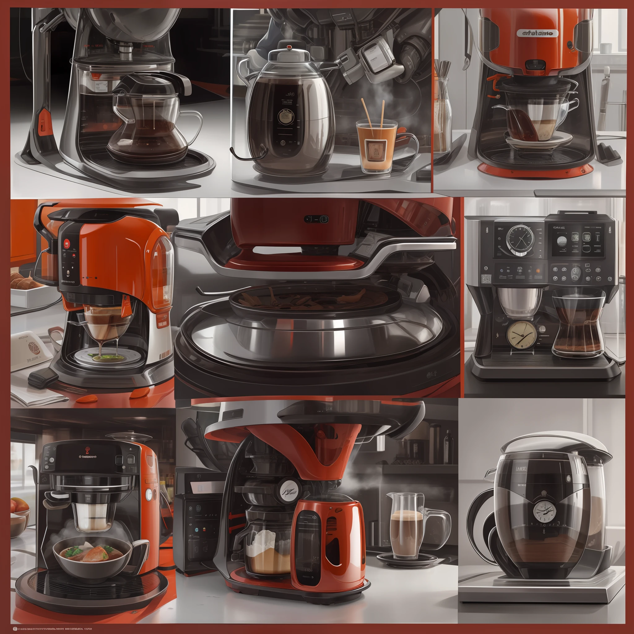 cafeteira extremamente detalhado, Ultra Detalhado, modern and technologically advanced. cores vibrantes, Green vermelho e preto , Futuristic Time Machine.