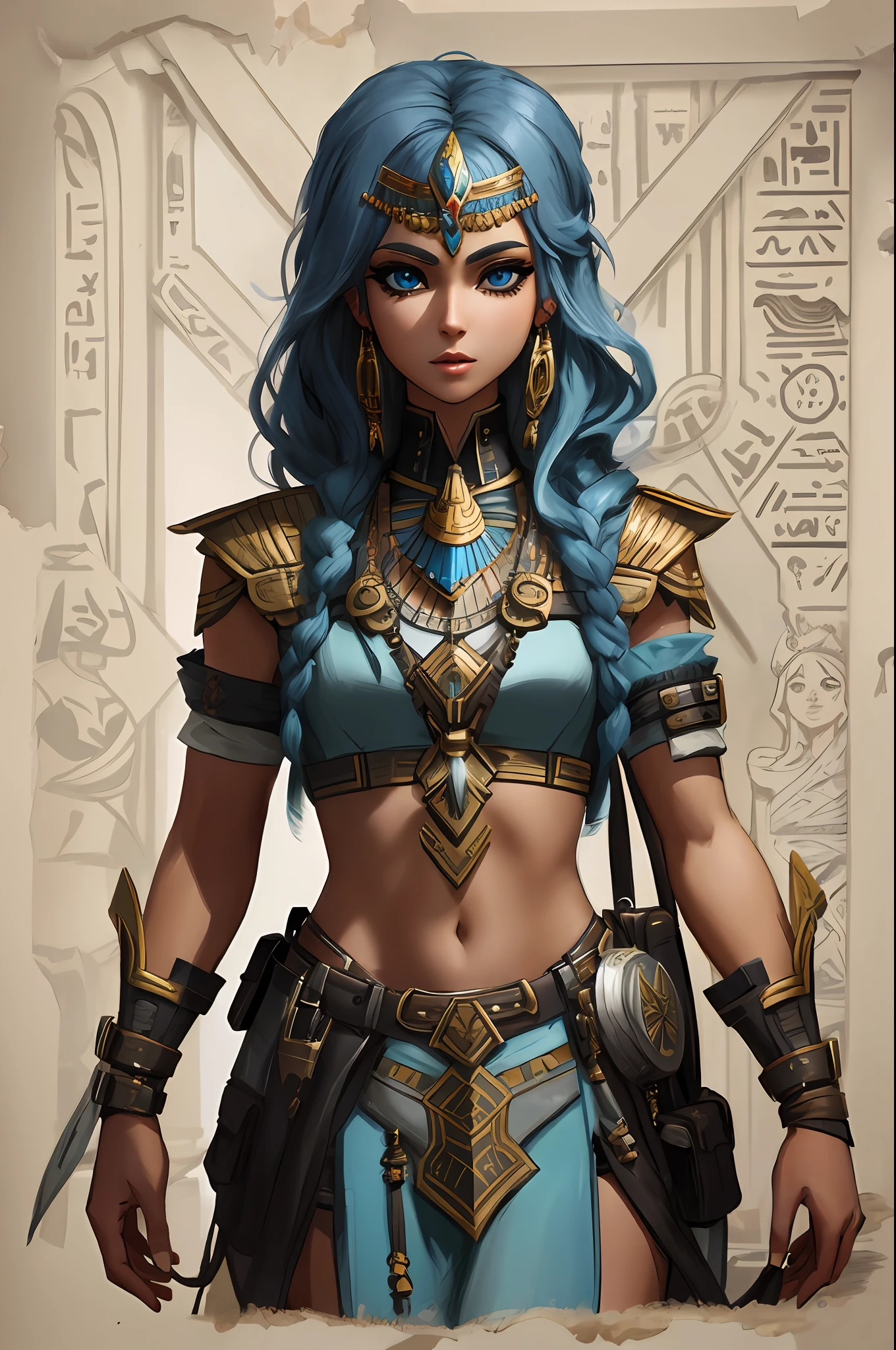 mulher arafed com cabelo azul e cabelo azul vestindo um traje, Deviantart ArtStation cgscosiety, personagem de fantasia hiperdetalhado, Deviantart ArtStation, valkyrie style character, Alexandra Fomina Artstation, android girl in egyptian ruins, trending in the artstation, deusa. Detalhes extremamente altos, Trend at Artstation headquarters, CGSsociety, corpo inteiro, trending in cgsociety