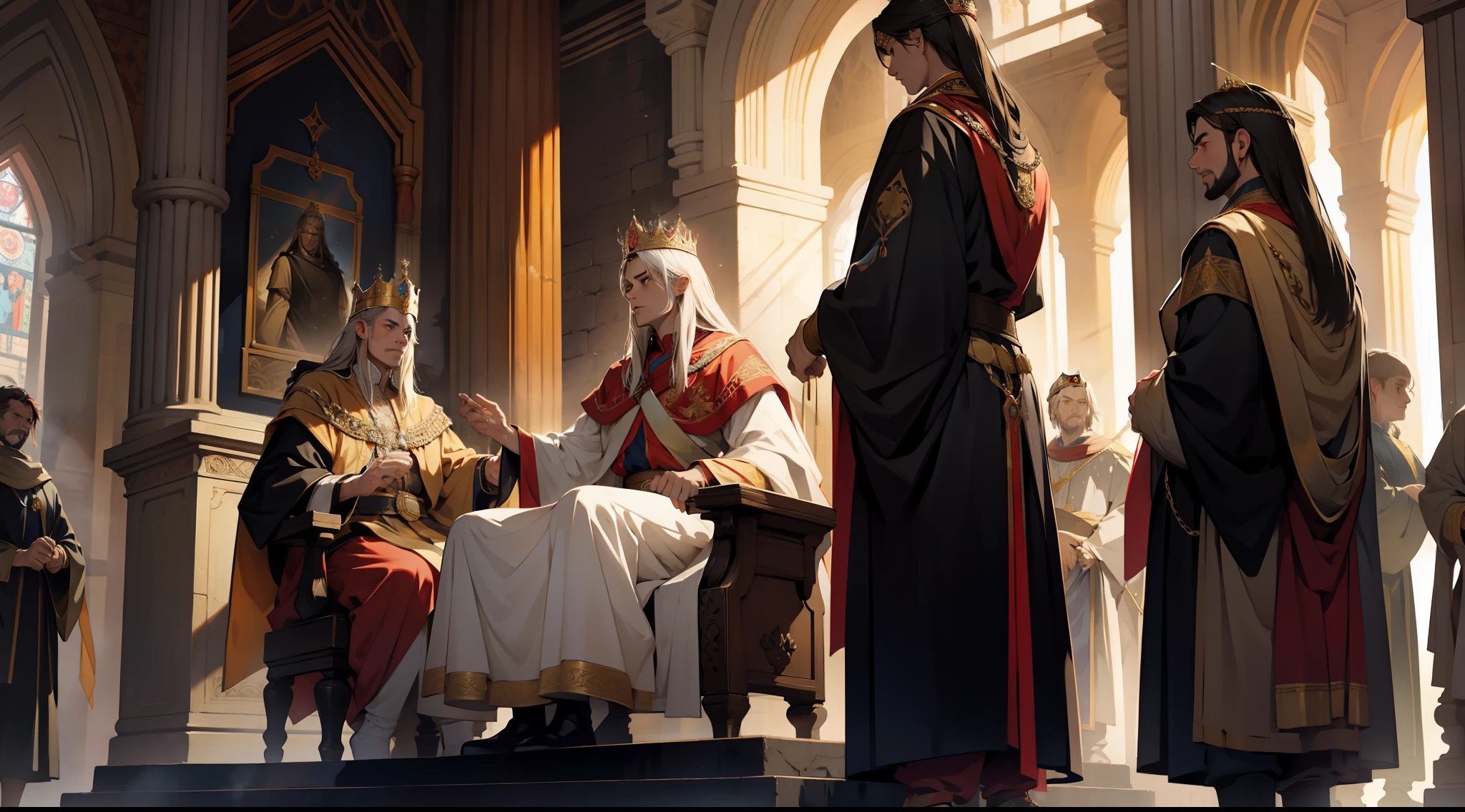 "Medieval king being crowned in a grand ceremony."