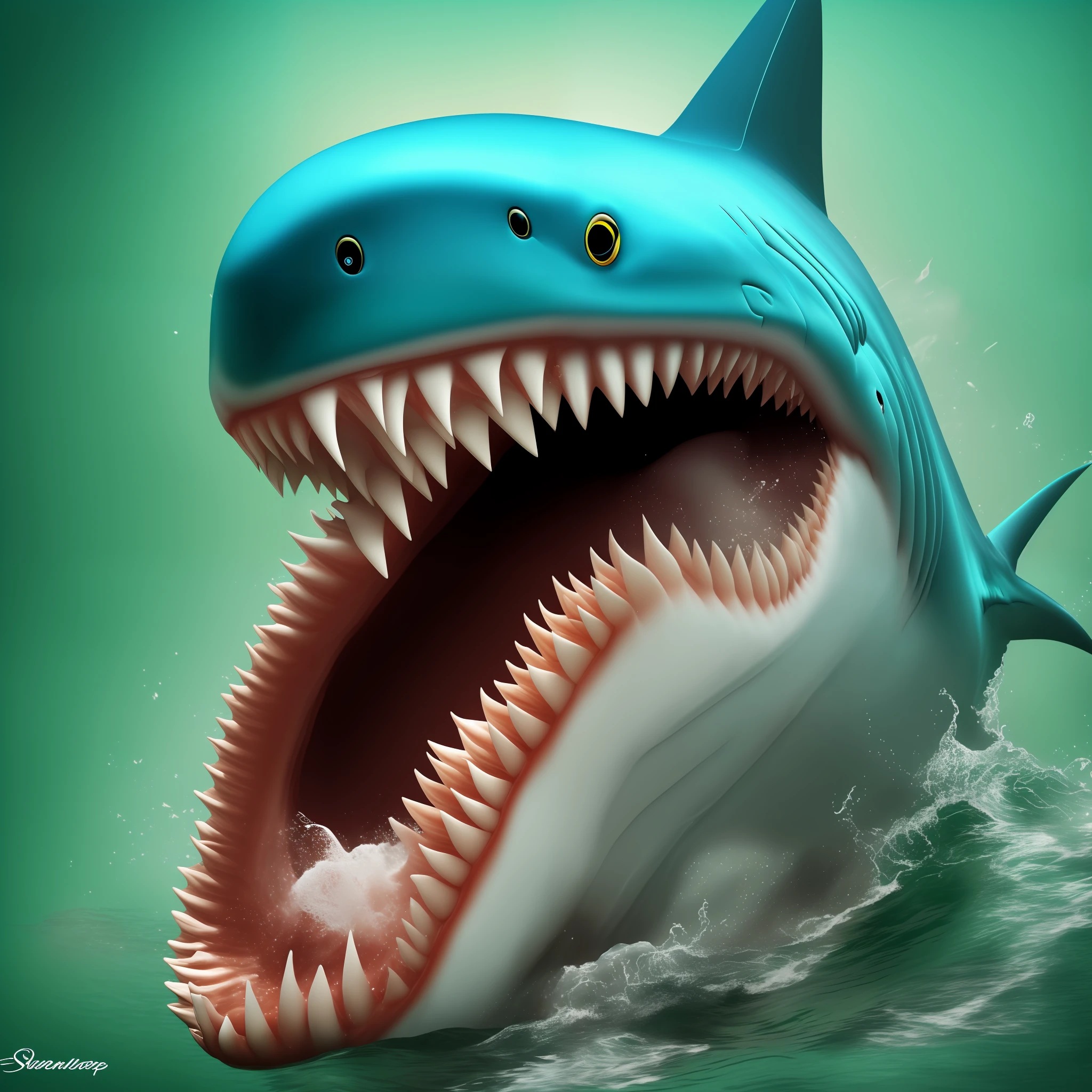 Shark with sharp teeth scary monster