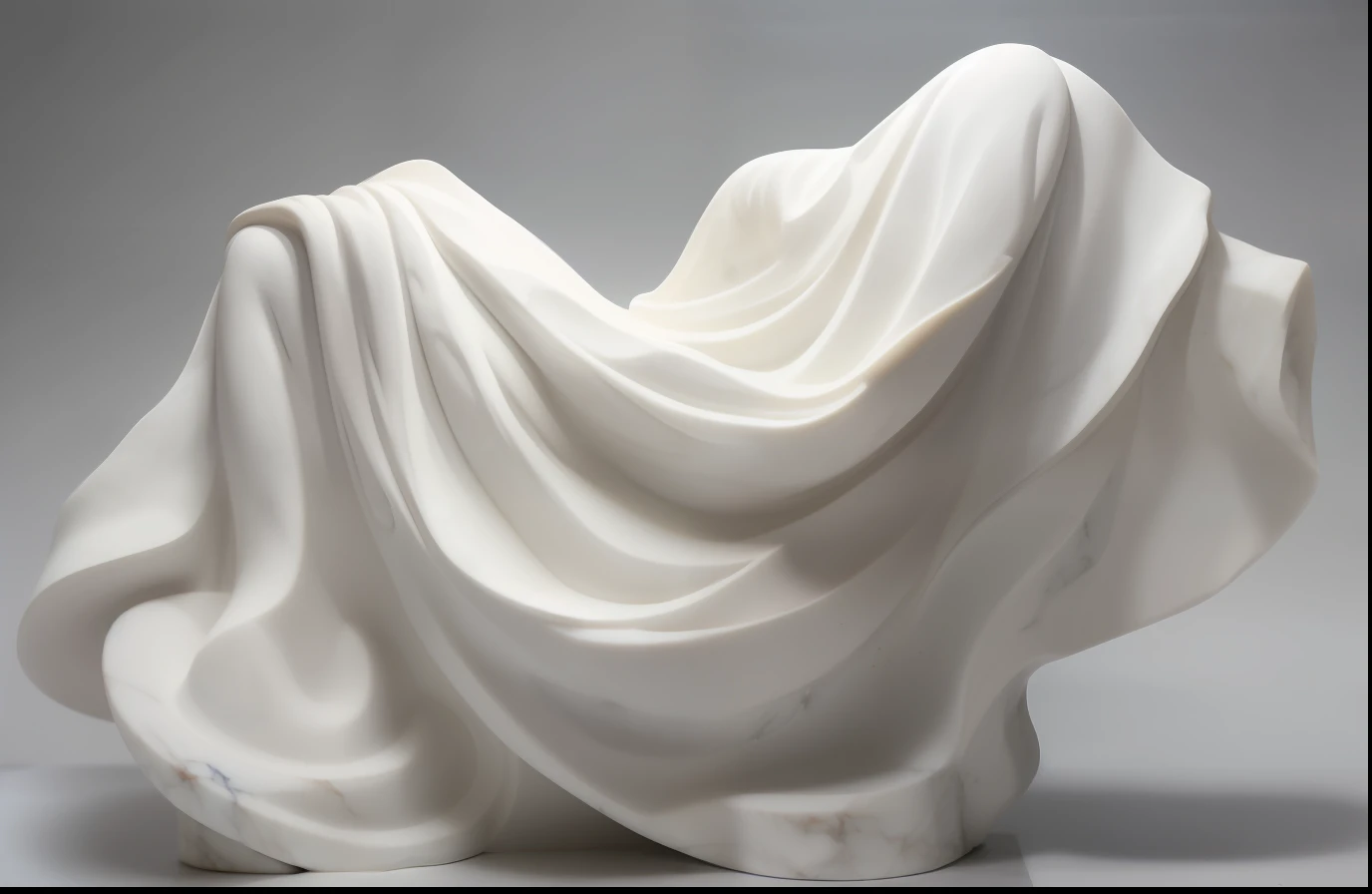Escultura maqueta blanca de 1 bandera flameando, Classical antiquities, White marble model sculpture, Classical model sculpture of moving fabric, Classic marble model, Modelo grande, (((White Greek marble statue))), ((fotorrealista)) realista, luz proveniente de arriba, yeso, Foto de estudio.