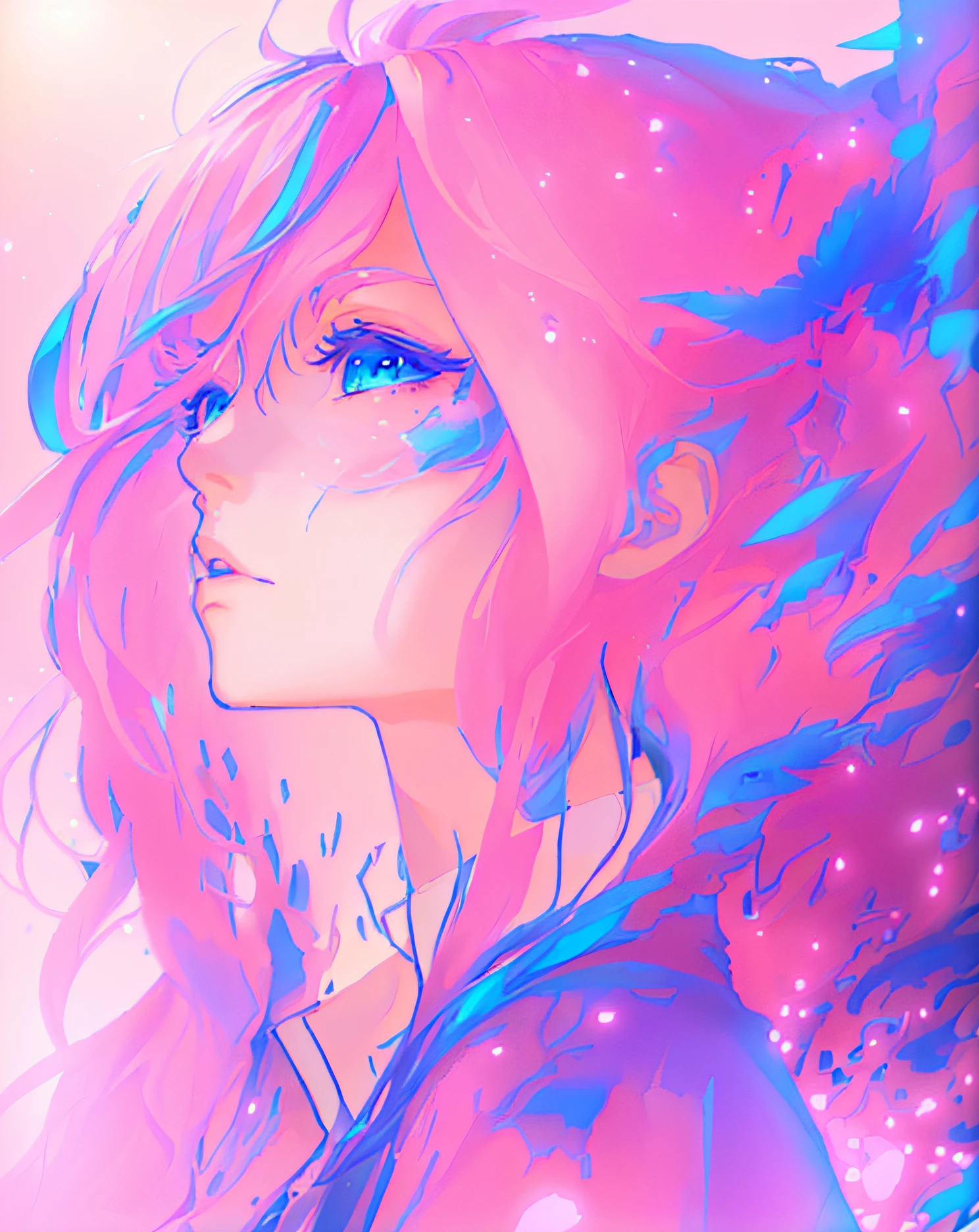 a woman with pink hair and blue eyes is staring at the sky, anime art wallpaper 4 k, anime art wallpaper 4k, detailed digital anime art, digital anime art, anime styled digital art, anime style 4 k, anime girl with cosmic hair, anime art wallpaper 8 k, stunning digital illustration, gorgeous digital art, digital 2d fantasy art