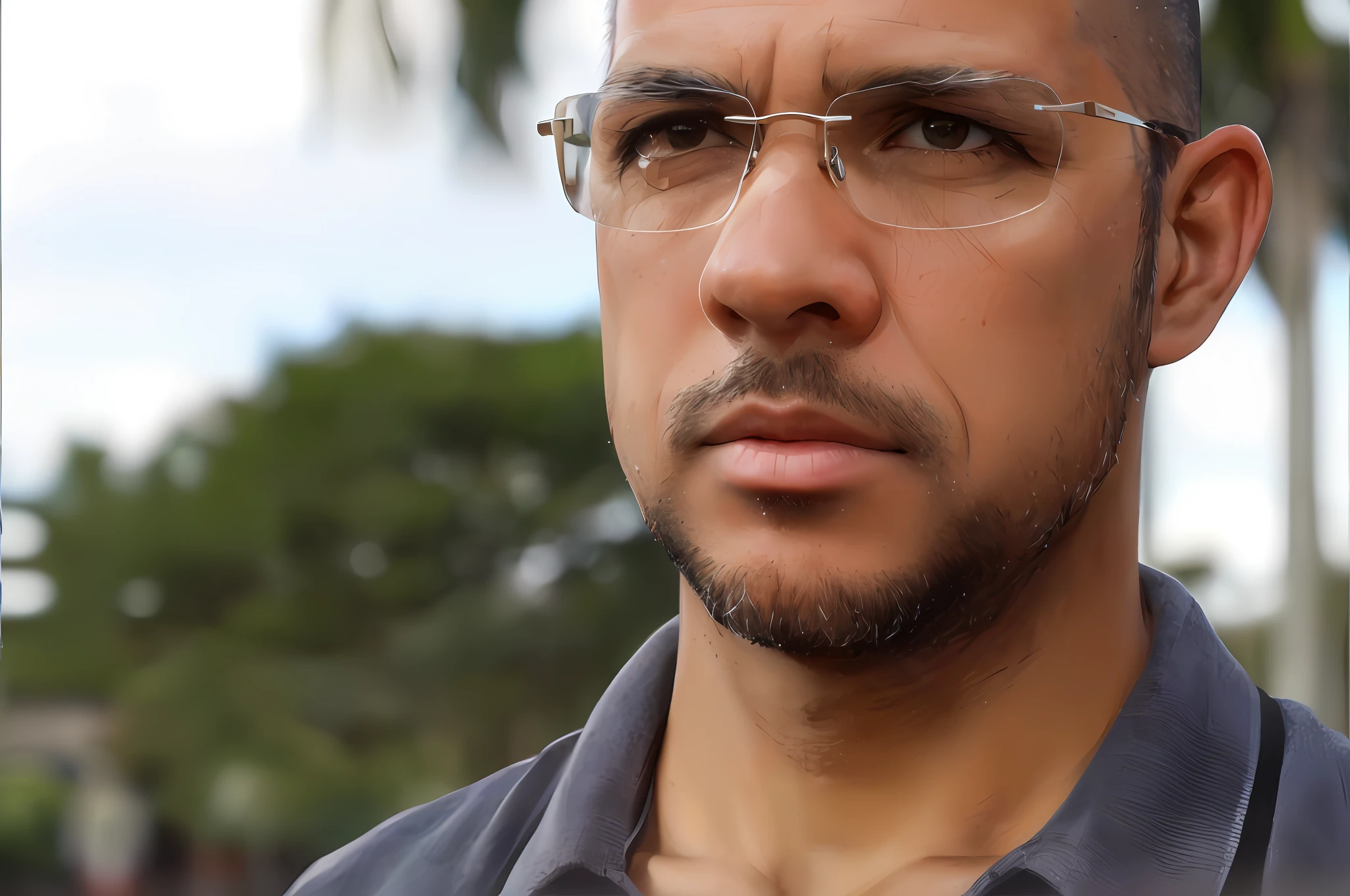 There's a man in glasses and a gray shirt staring into the camera, david rios ferreira, edu souza, José Moncada, joe alves, Retrato de Danny Gonzalez, eric parker, imagem retrato, foto de um homem, man with glasses, Arauto Ortega, icaro carvalho, luis melo, aceso de lado, with glasses and goatee
