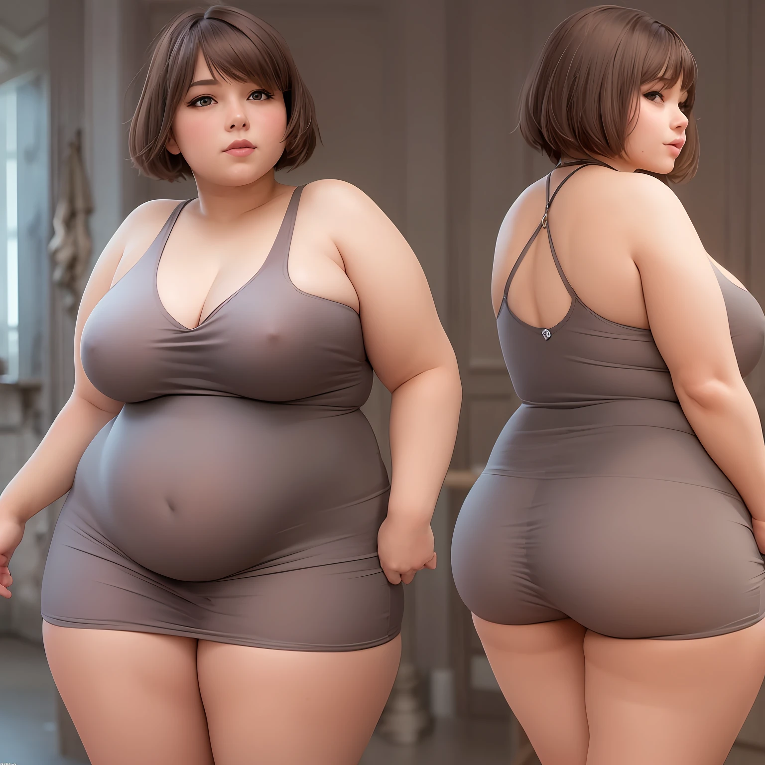 Gorgeous chubby 19 year old girl, big perfect breasts, short hair, (lewd!), (without clothes:1.3), full body, correct anatomy, Hyperrealism, UHD, best quality, highres, high details, 8k, naughty, obscene, very public hair, correct anatomy, aurelola, sensual