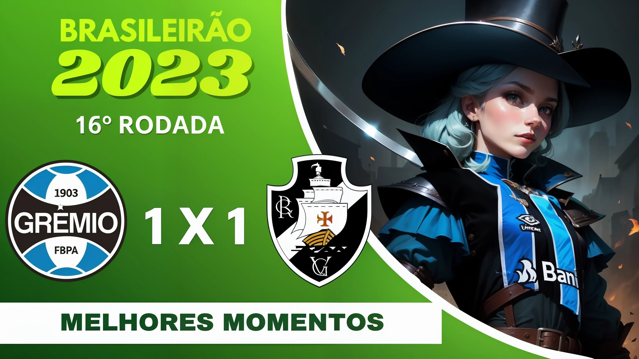 Version of a female musketeer in logo colors