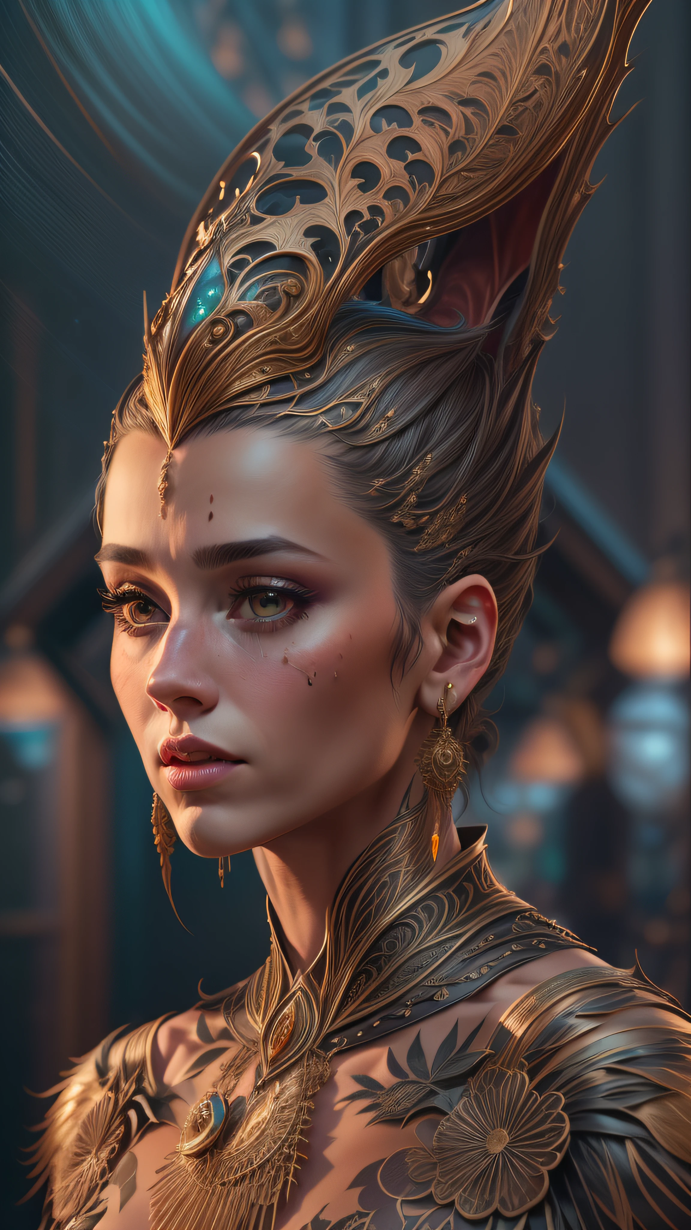 mulher de araffe em um vestido com uma tatuagem em seu peito, cinematic bust portrait, cinematic bust shot, estilo fantasia 8 k octane render, 3 d render arte do caractere 8 k, realistic fantasy rendering, unreal engine render + uma deusa, Trending in ArtStation 4K, 4K fantasia detalhe, 8k portrait render, 8k arte detalhada de alta qualidade