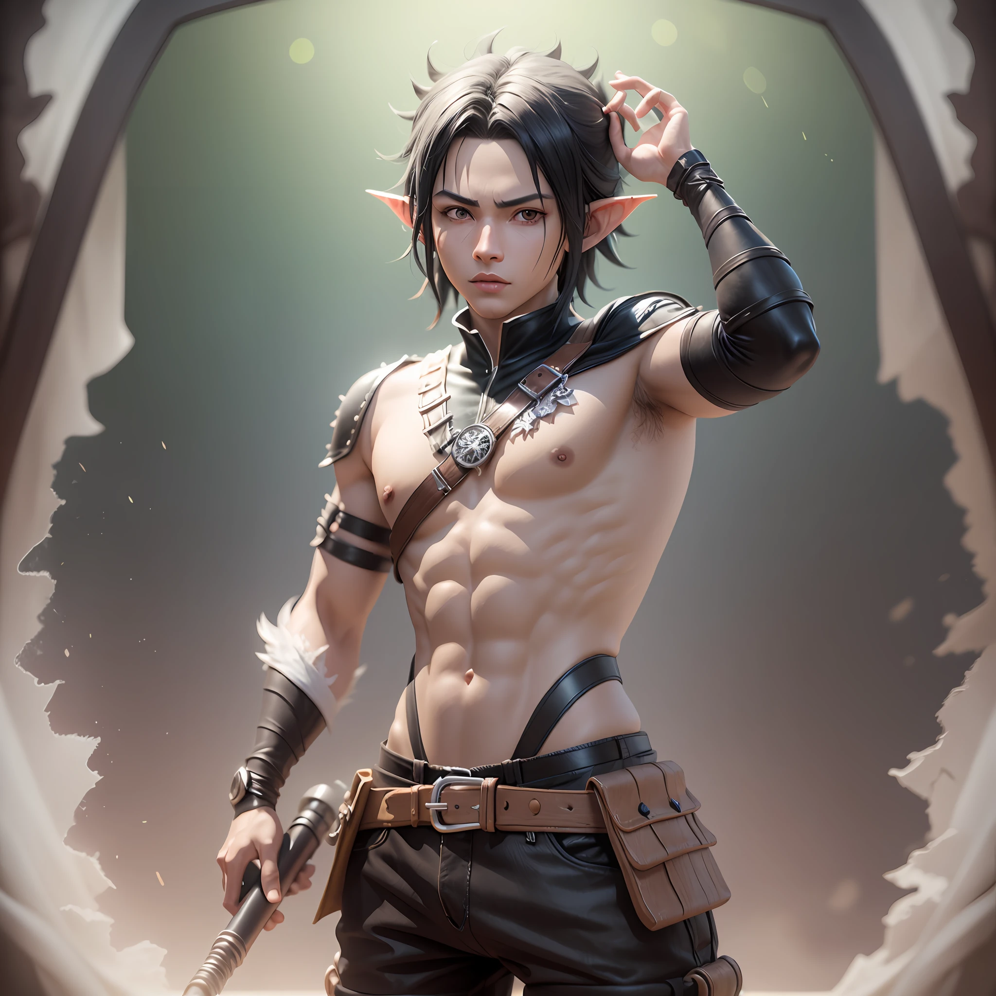 sasuke uchiha, masculino, cabelo requintado, Arm representation, sapatos requintados, representation of the eyes, cabelo requintado, Elvish style, caixa cega popmart, textura de argila, pisando na terra, fundo preto e branco, natural lightting, a maioria de boa qualidade, super detalhe, Arte 3D, c4d, renderizador OC, 3D-rendering, 8k