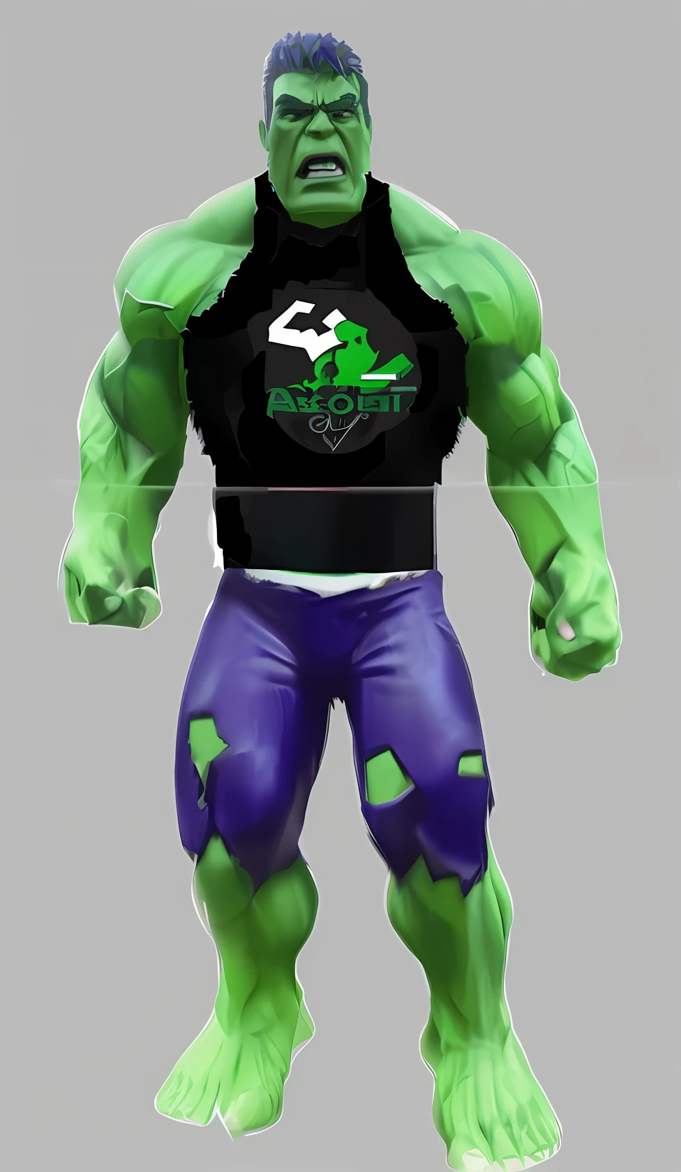 hulk realista com camiseta preta com logo tipo absolute  desenhado na camiseta