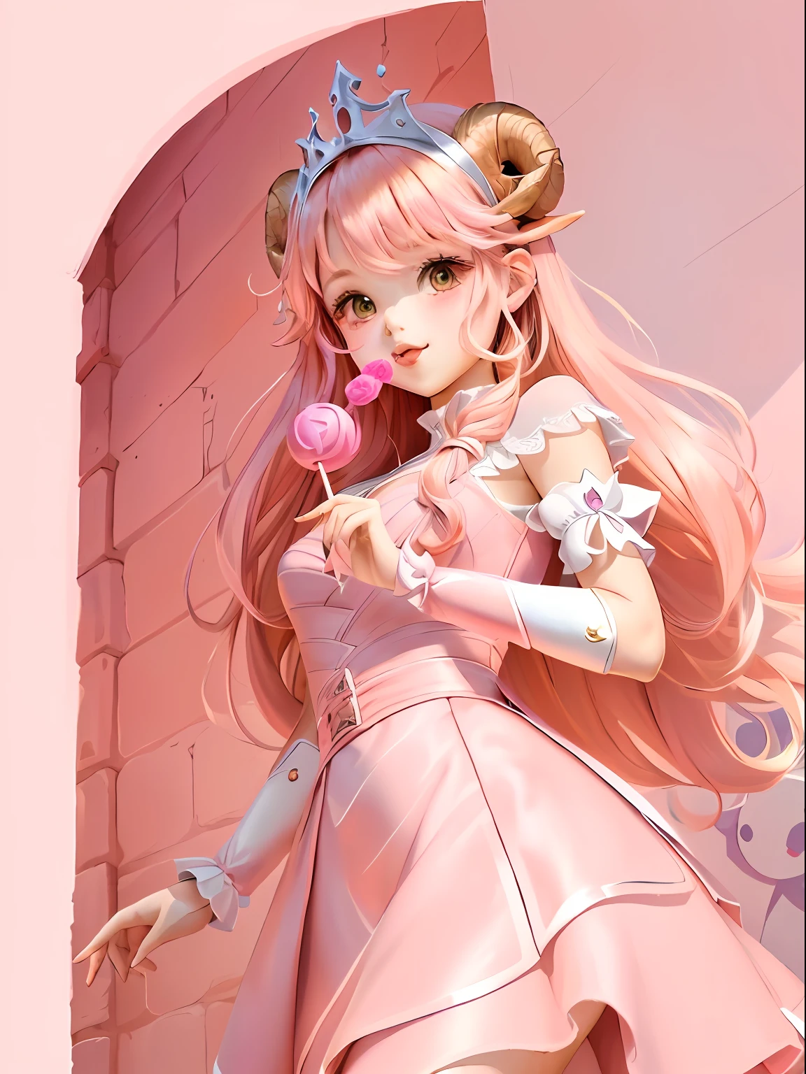 Cartoon girl in pink dress，Take a love lollipop, Aries in a pink dress, Cute cartoon character, Cartoon Cute, Kawaii lovely white sheep, (in pink), Beautiful Aries Pearl Queen, cute kawaii girls, princess girl, cute character, loli in dress, blond-haired princess, Loli, Anime princess, Cute cartoon