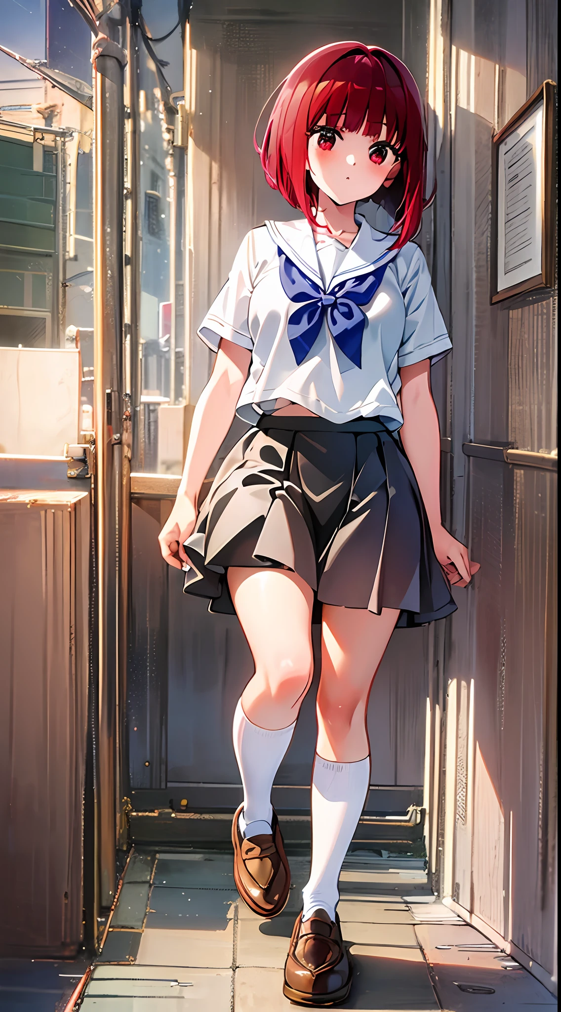 The main girl is beautiful and cute, traditional uniform, neat and clean coordination, "neat and bright uniform coordination", full body, full body illustration, best illustration, realistic and elaborate uniform, high school uniform, elementary school student, ((highest quality)), ((masterpiece)), (detail: 1.4), anatomical, award-winning concept art, beautiful, fine details, portrait, look viewer, (full body display)), 1 girl, full body, solo, 6 years old, elementary school student, child actor, red hair, red hair, short hair, red eyes, big eyes, cute underwear, panties, long skirt, silk material panties, wet shirt, wet clothes, skirt lift, blush, classroom, navel out, clothes lift, easy background, lifting clothes, white shirt, uniform, sailor suit, Japan cute uniform, look away, short sleeves, loli, elementary, The main girl is beautiful and cute, loli, baby face, cute, young, young appearance, fantastic visual depiction, professional effect, beautiful girl, petite girl, sweaty transparent clothes, unevenness, absurdity, unevenness, the oldest girls' school Japan based on Christianity along with the girls' school, "very cute with traditional uniform", "very cute sailor suit for both summer and winter clothes", Loafers, red hair, red eyes, traditional uniform, neat and clean outfit, "In line with our school's educational policy of "nurturing independent women", the beauty of intelligent and dignified women is expressed in uniforms.