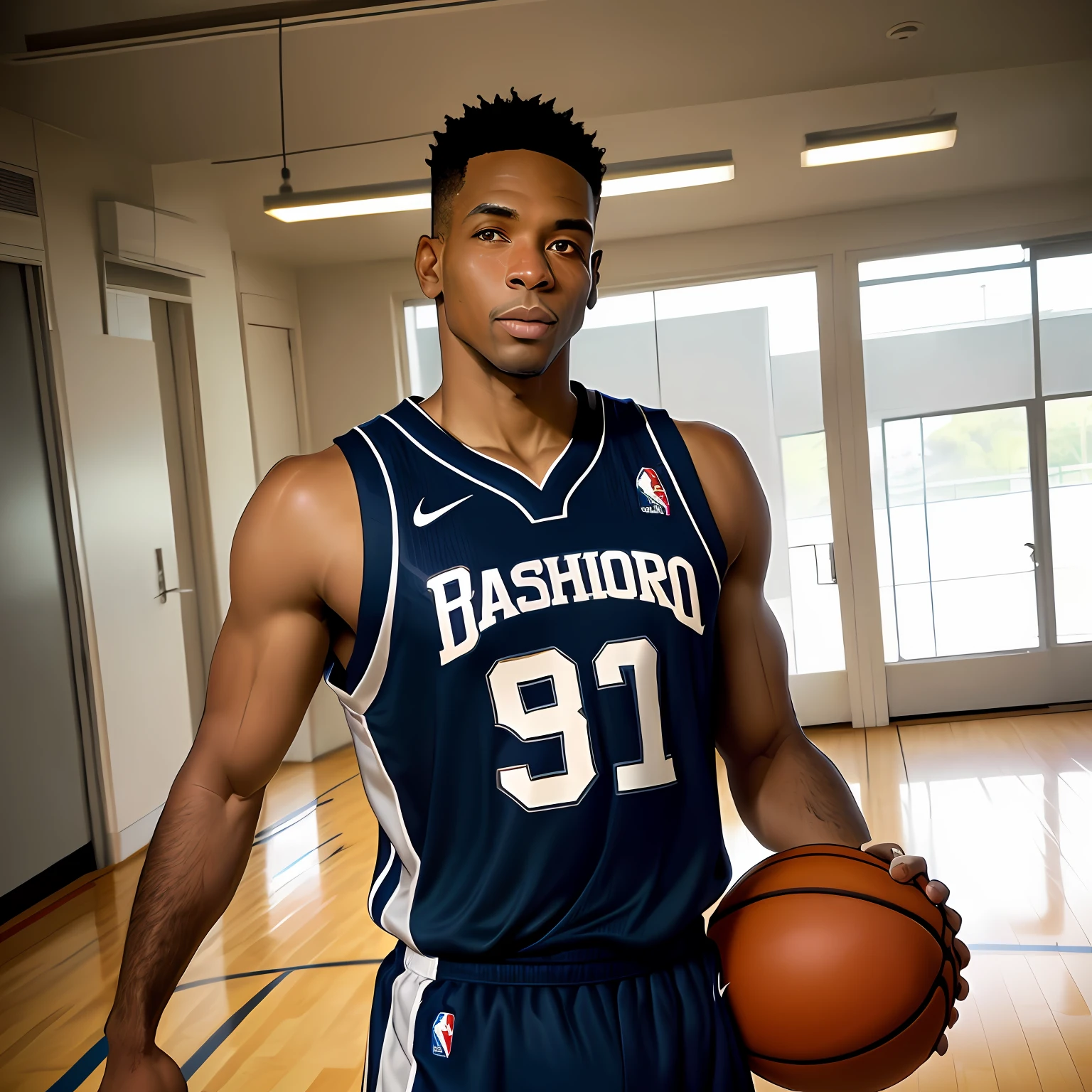 Homem negro 50 anos jogador de basquete imagem realista de corpo inteiro