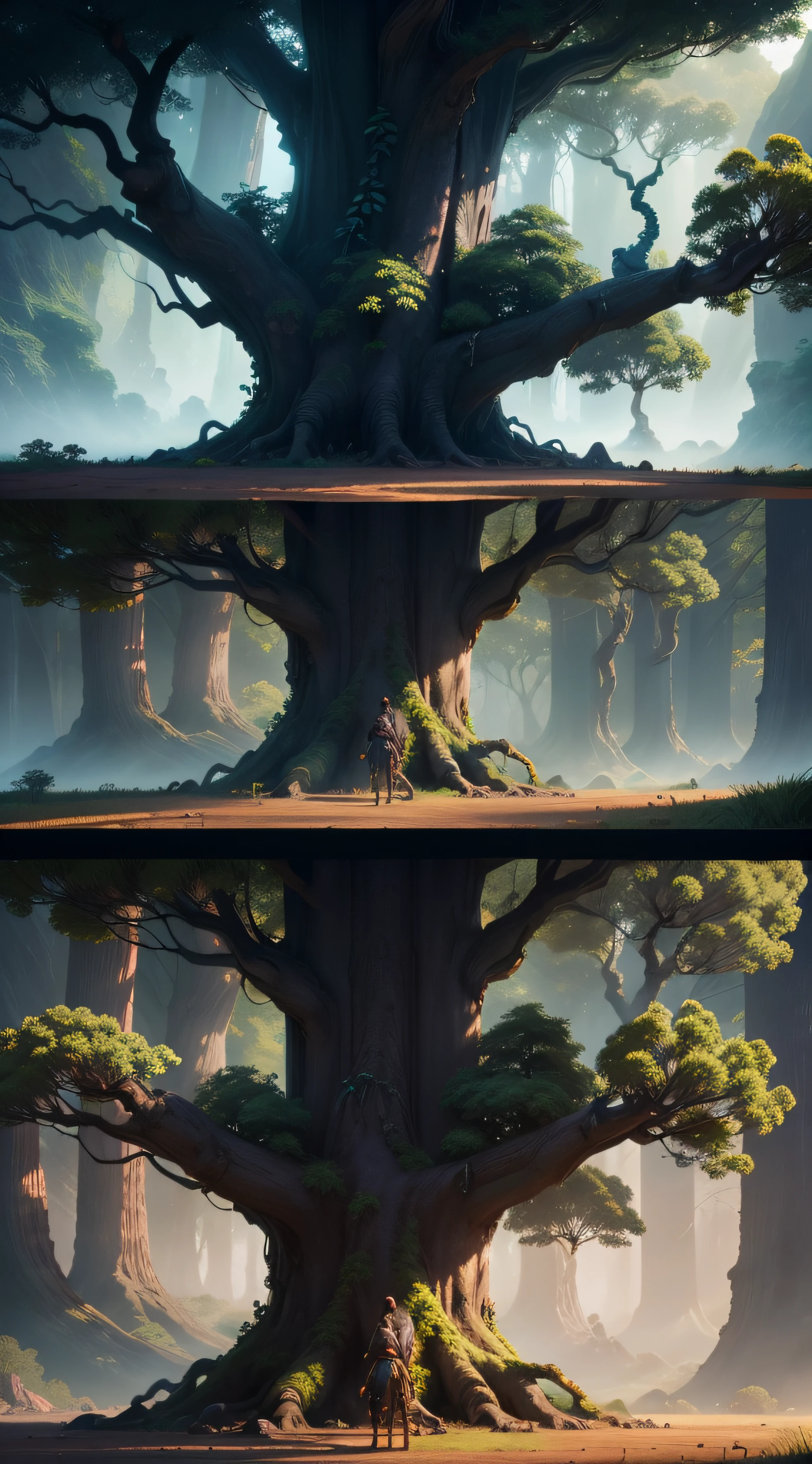 The tree called EWA from the movie avatar, in a stunning cinematic style, with magical and realistic details.