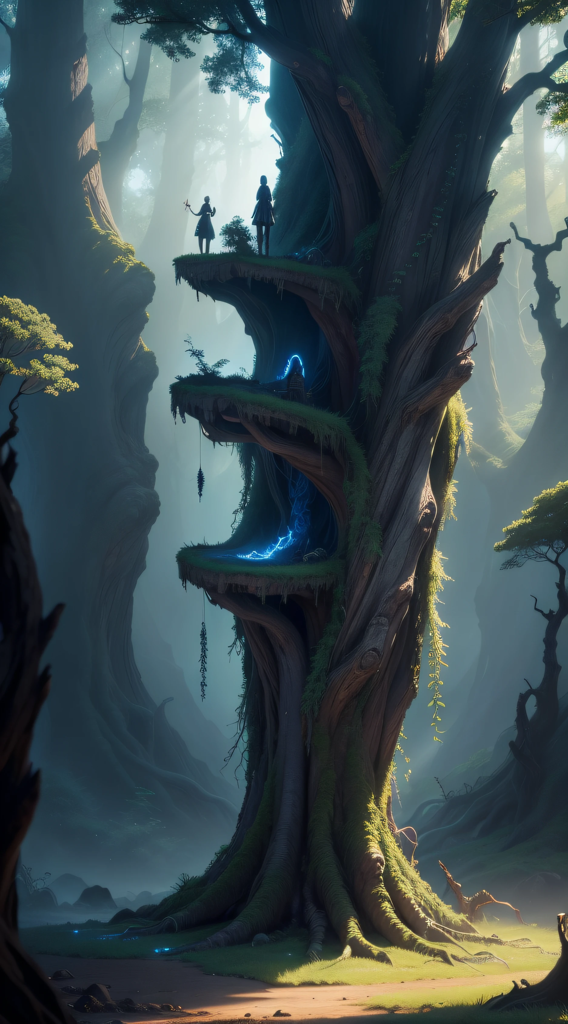 The tree called EWA from the movie avatar, in a stunning cinematic style, with magical and realistic details.