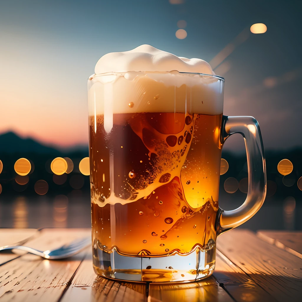 beer on a table with heavenly background --auto --s2