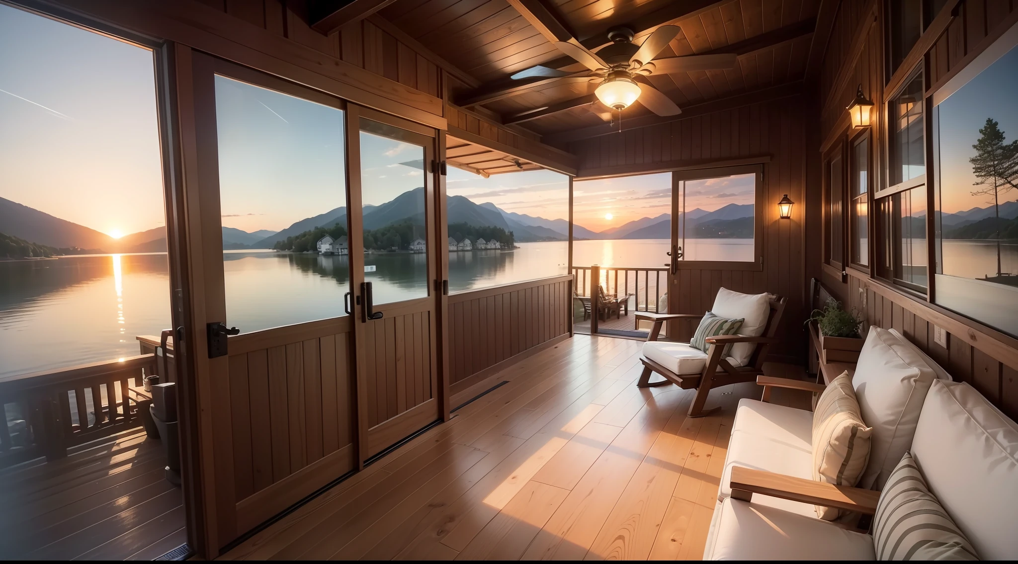 Imagine a tranquil Houseboat retreat nestled amidst the lush greenery of a serene lake. Picture a charming floating abode, designed with rustic elegance, offering an idyllic escape from the hustle and bustle of city life.
The Houseboat boasts a cozy wooden exterior with gently sloping rooflines adorned with blooming vines. Large, panoramic windows frame breathtaking views of the shimmering lake and distant mountains, inviting residents to connect with nature.
The inviting front deck features plush seating arrangements, perfect for enjoying sunsets or hosting intimate gatherings. A quaint garden on the deck enhances the ambiance with colorful blooms and fragrant herbs.
Step inside the Houseboat and be enchanted by its cozy interior. The open-plan living area exudes warmth, featuring polished hardwood floors, comfortable seating, and a fireplace for chilly evenings. Nautical-themed decor accents add a touch of maritime charm.
The fully equipped kitchenette is designed to cater to culinary delights, boasting modern appliances, ample storage, and a charming breakfast nook by the window, offering inspiring lake views during meals.
The Houseboat accommodates up to four people with two charming bedrooms. The master bedroom, adorned in soothing coastal hues, has a plush queen-sized bed, an en-suite bathroom with a claw-foot bathtub, and a private balcony for personal moments with nature.
The guest bedroom exudes a coastal cottage vibe, with twin beds, cozy blankets, and charming artwork adorning the walls. Guests can enjoy a private bathroom with a refreshing shower.
Above, an enchanting rooftop terrace offers a sanctuary for stargazing, yoga, or simply unwinding amidst nature's embrace.
Solar panels and eco-friendly systems power the Houseboat, ensuring a sustainable and eco-conscious stay. The gentle lapping of water against the hull and the occasional visit from friendly ducks add to the enchanting ambiance.