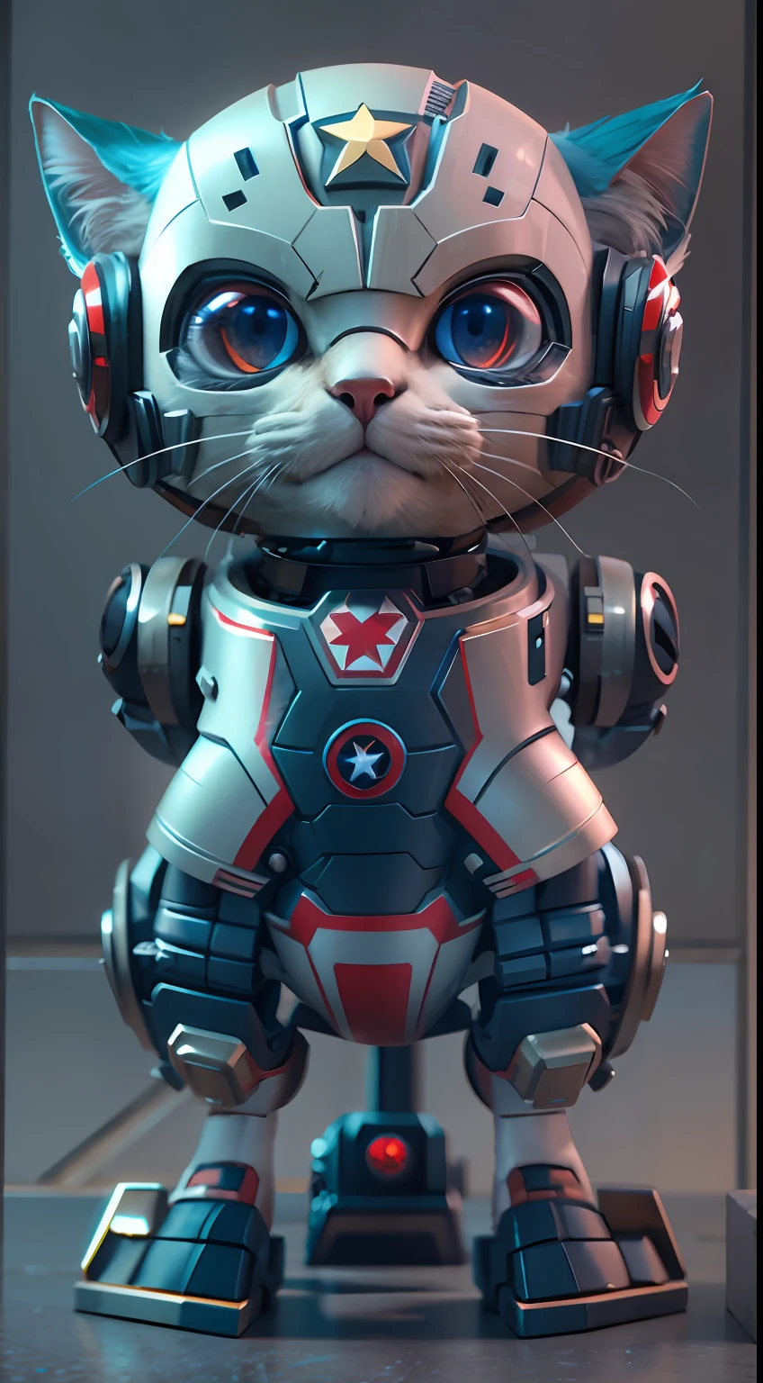 cat robot captain america, octane render, unreal engine, highly detailed, intricate