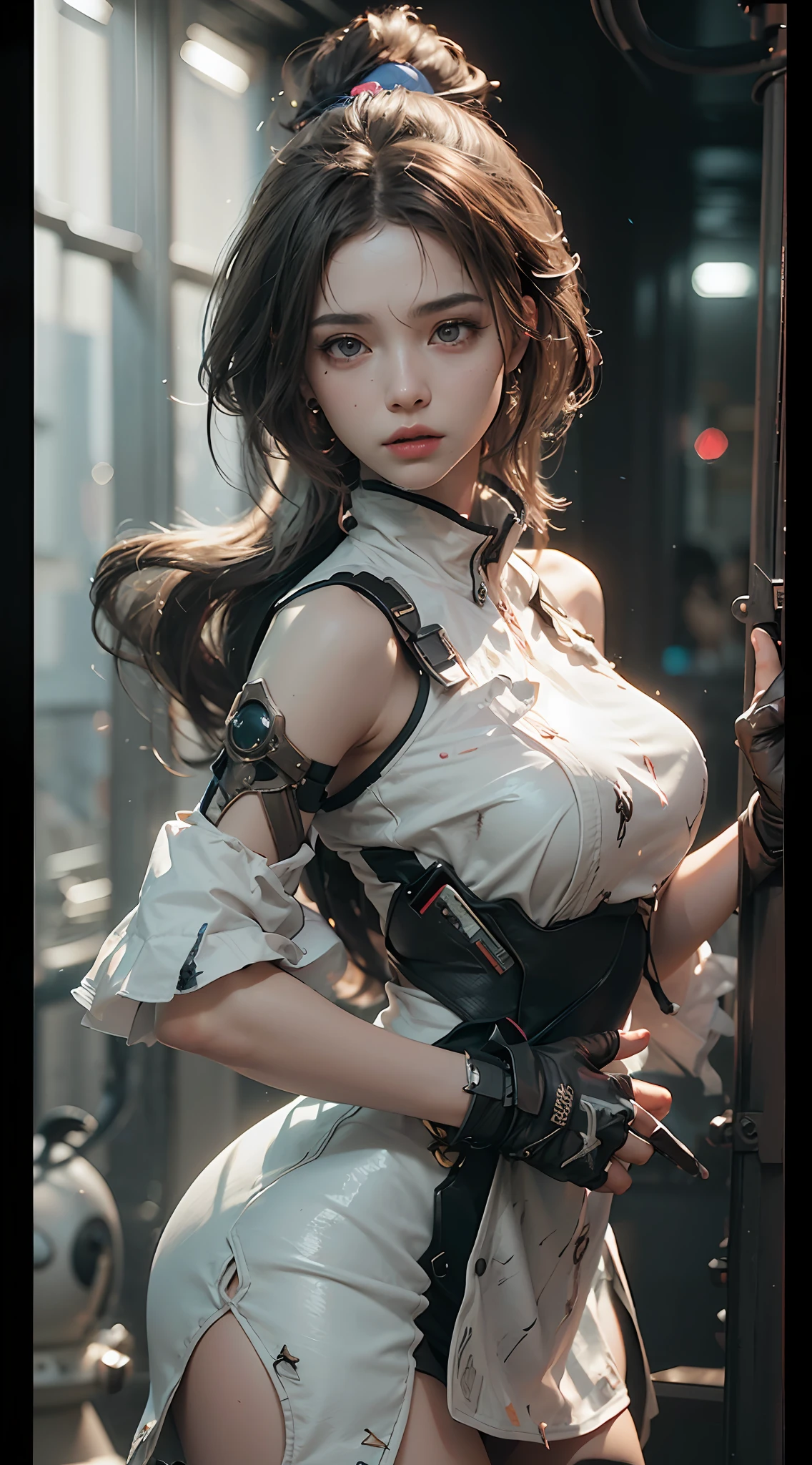 ((Best quality)), ((masterpiece)), (detailed:1.4), 3D, an image of a beautiful cyberpunk female,HDR (High Dynamic Range),Ray Tracing,NVIDIA RTX,Super-Resolution,Unreal 5,Subsurface scattering,PBR Texturing,Post-processing,Anisotropic Filtering,Depth-of-field,Maximum clarity and sharpness,Multi-layered textures,Albedo and Specular maps,Surface shading,Accurate simulation of light-material interaction,Perfect proportions,Octane Render,Two-tone lighting,Wide aperture,Low ISO,White balance,Rule of thirds,8K RAW,
