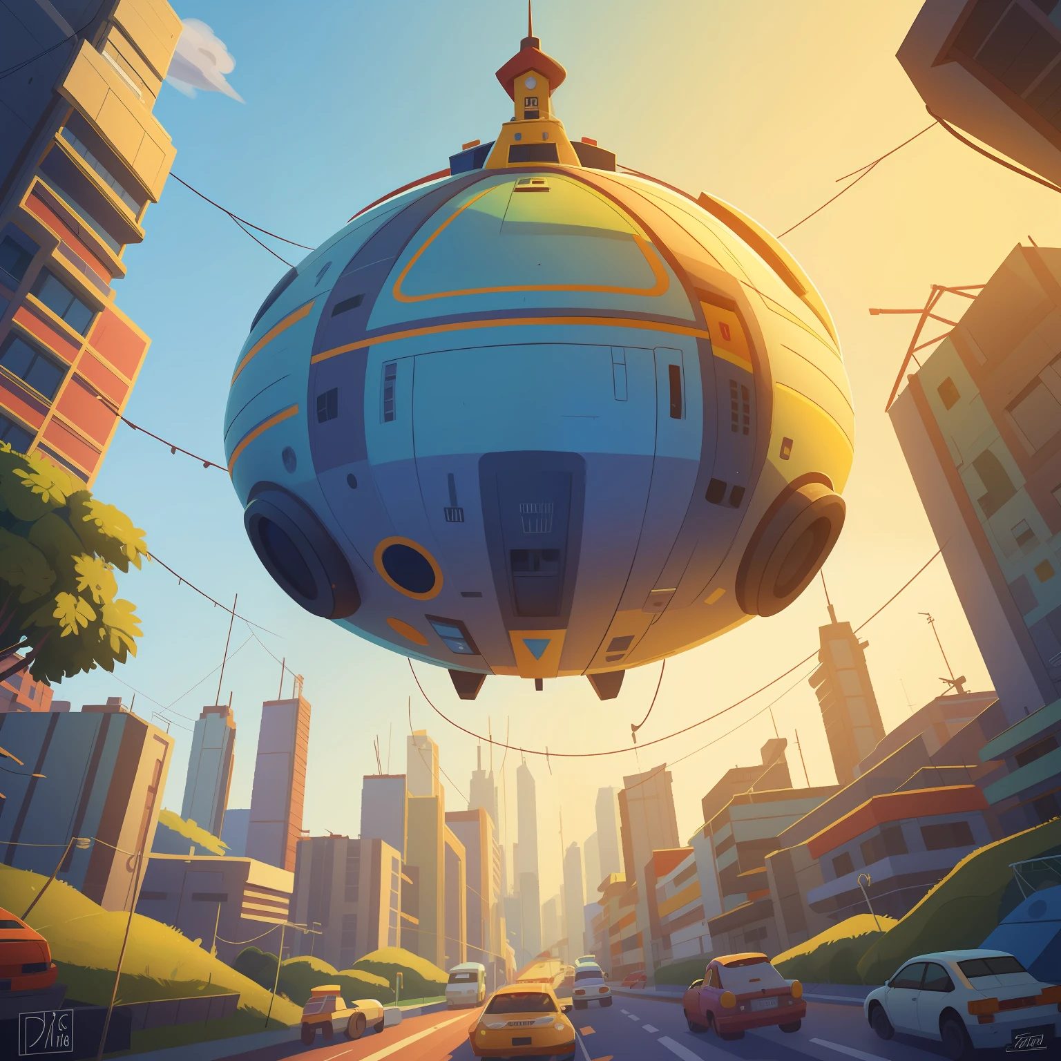 Tall buildings of Arabe in a city with a blue sky, sao paulo, São Paulo, sao paulo in the year 2 0 7 0, futuristic sao paulo, Directed by: Felipe Seade, Panorama da cidade, In Sao Paulo, Vista de drone de uma cidade, aerial view of a city, salvador, panorama, Directed by: Fernando Gerassi, arredores da cidade, stylized digital illustration, arte conceitual dos desenhos animados, simon stålenhag color scheme, 3d rendering stylized, stylized as a 3d rendering, Estilo de Simon Stalinhag,Simon Stalinhag altamente detalhado, arte conceitual pixar, estilo stalenhag, vibrante e colorido, perfect lighting and realistic shadows" qualidade perfeita, foco claro (mess-house: 0.8), (obra-prima: 1.2) (Realista: 1.2) (Bokeh) (Melhor qualidade) (Pele detalhada: 1.3) (Detalhes intrincados) (8K) (Olhos de detalhe) (foco nítido), (Feliz), (Absurdo), (obra-prima), (alta qualidade), (melhor qualidade), (foco nítido), (soft-lighting), realista, (belo), \(tema\) Desenho animado, comic book,Pintura digital, 8k