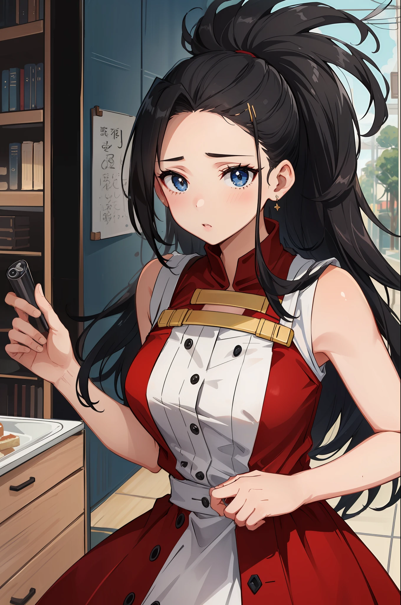 melhor qualidade, detalhes intrincados, 
1girl, yaoyorozu momo, abertura central, 鎖骨, decote, roupa vermelha, random posture,1garota,seduzir, seios lindos, , realista, foto_\(medium\), solo, (obra-prima),(fotorrealista:1.3), ultradetalhado, (pele altamente detalhada:1.2),(melhor qualidade:1.0 ), (ultra high-resolution: 1,0), (ulzzang-6500: 0,3), olhos lindos e claros, colar delicado, luz do sol, (maquiagem linda e detalhada), (heavy breathing stained sexually aroused: 1,0), (flor de brilho suave: 0,5) , mix4