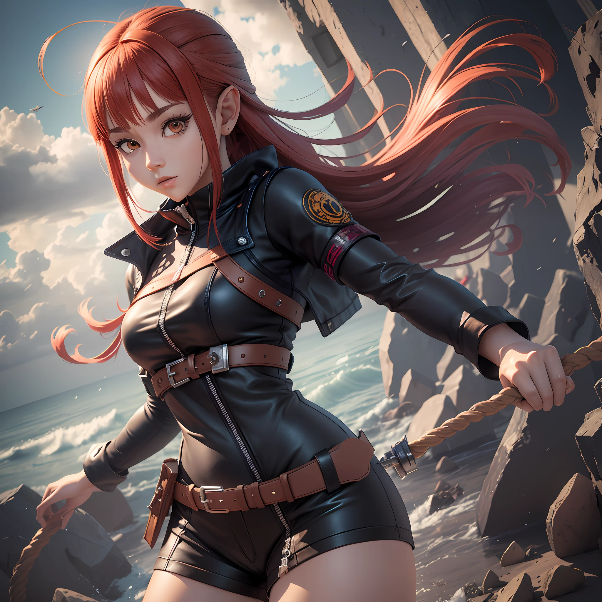 hinata, naruto shippuden, menina bonita, cabelo requintado, sapatos requintados, representation of the eyes, olhos vermelhos, cabelo requintado, Elvish style, caixa cega popmart, textura de argila, pisando na terra, fundo preto e branco, natural  lightting, a maioria de boa qualidade, super detalhe, Arte 3D, c4d, renderizador OC, 3D-rendering, 8k