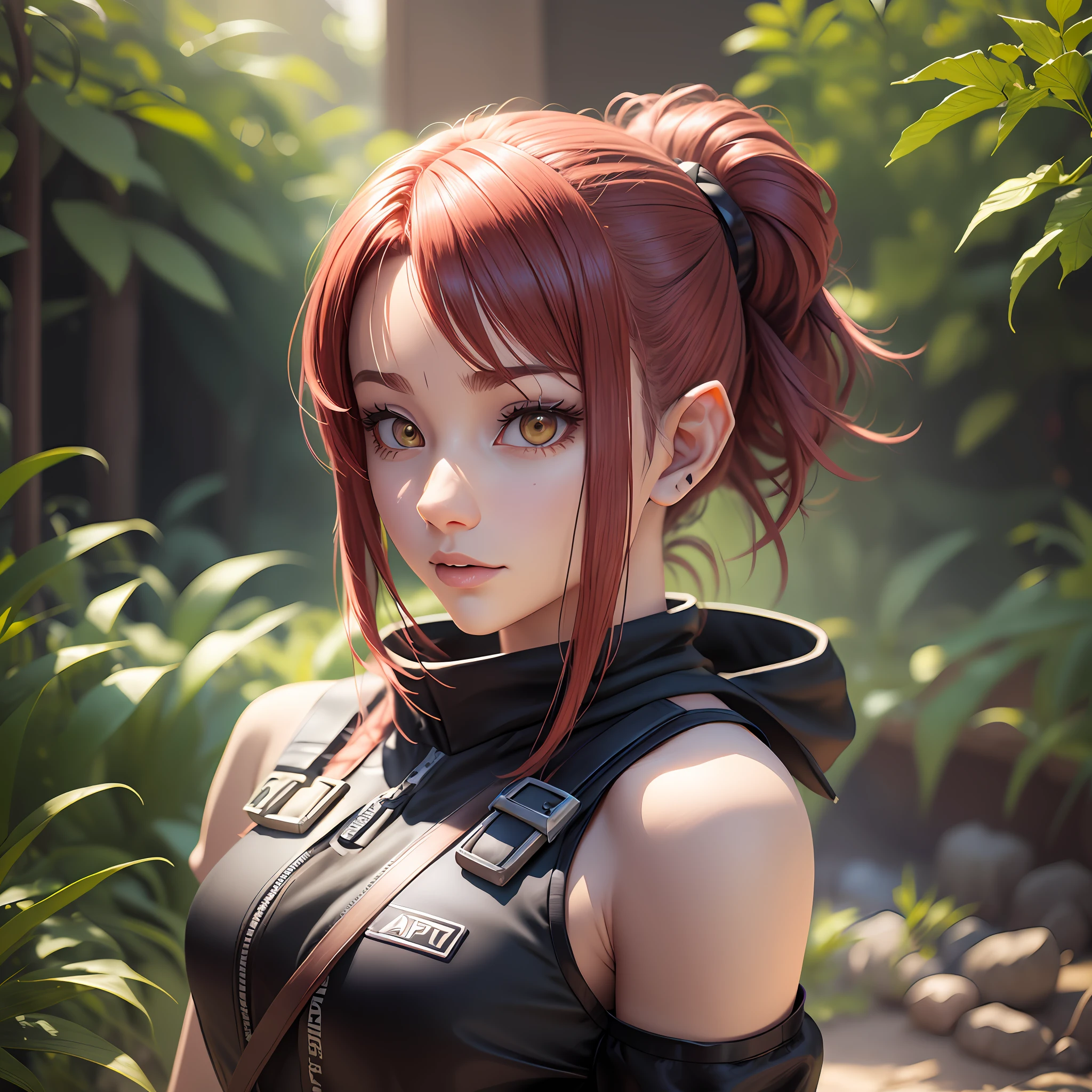 hinata, naruto shippuden,  bonita, cabelo requintado, sapatos requintados, representation of the eyes, olhos vermelhos, cabelo requintado, Elvish style, caixa cega popmart, textura de argila, pisando na terra, fundo preto e branco, natural  lightting, a maioria de boa qualidade, super detalhe, Arte 3D, c4d, renderizador OC, 3D-rendering, 8k