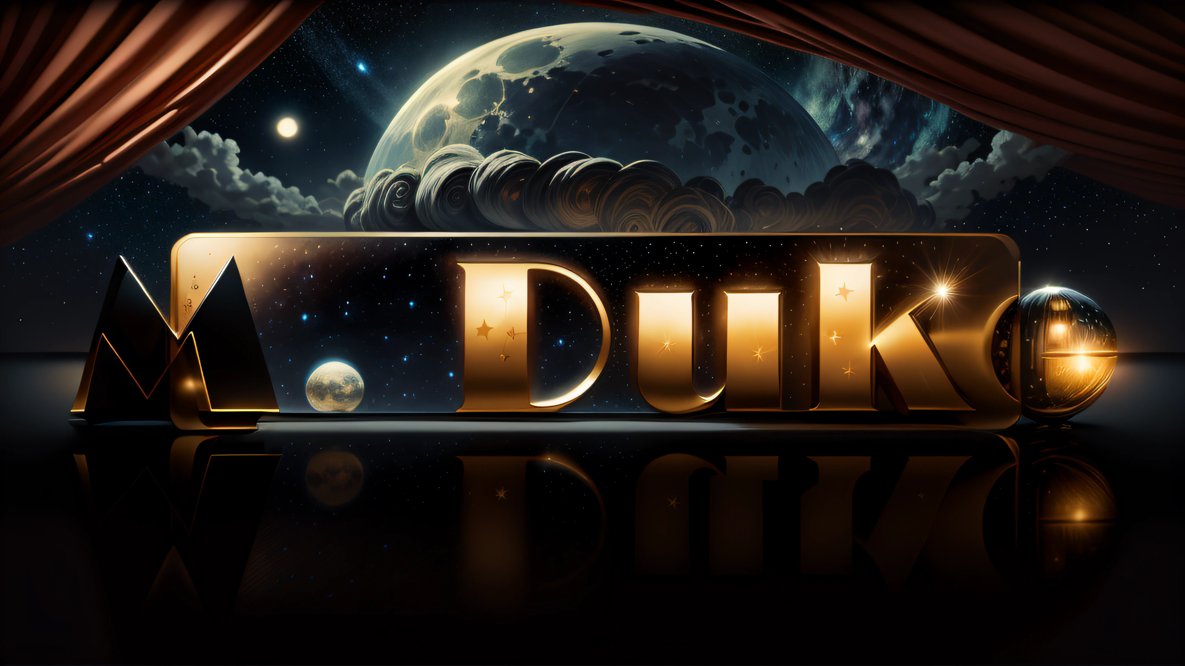 Logo com o nome M.Duke in a starry night sky with huge full moon