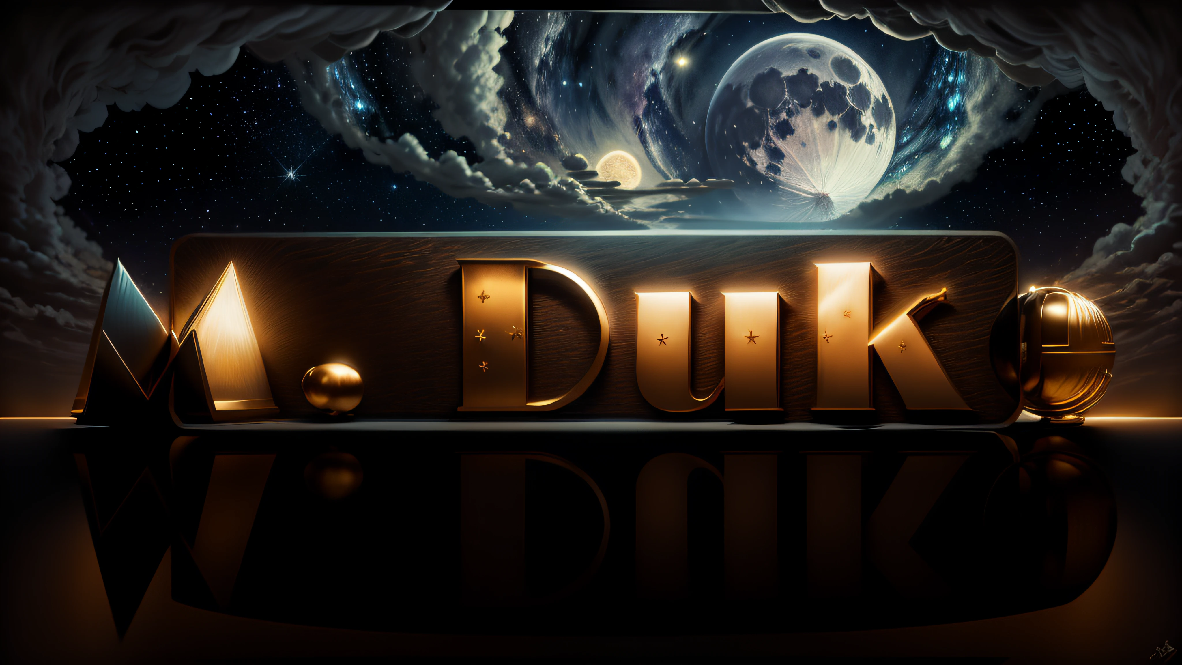 Logo com o nome M.Duke in a starry night sky with huge full moon