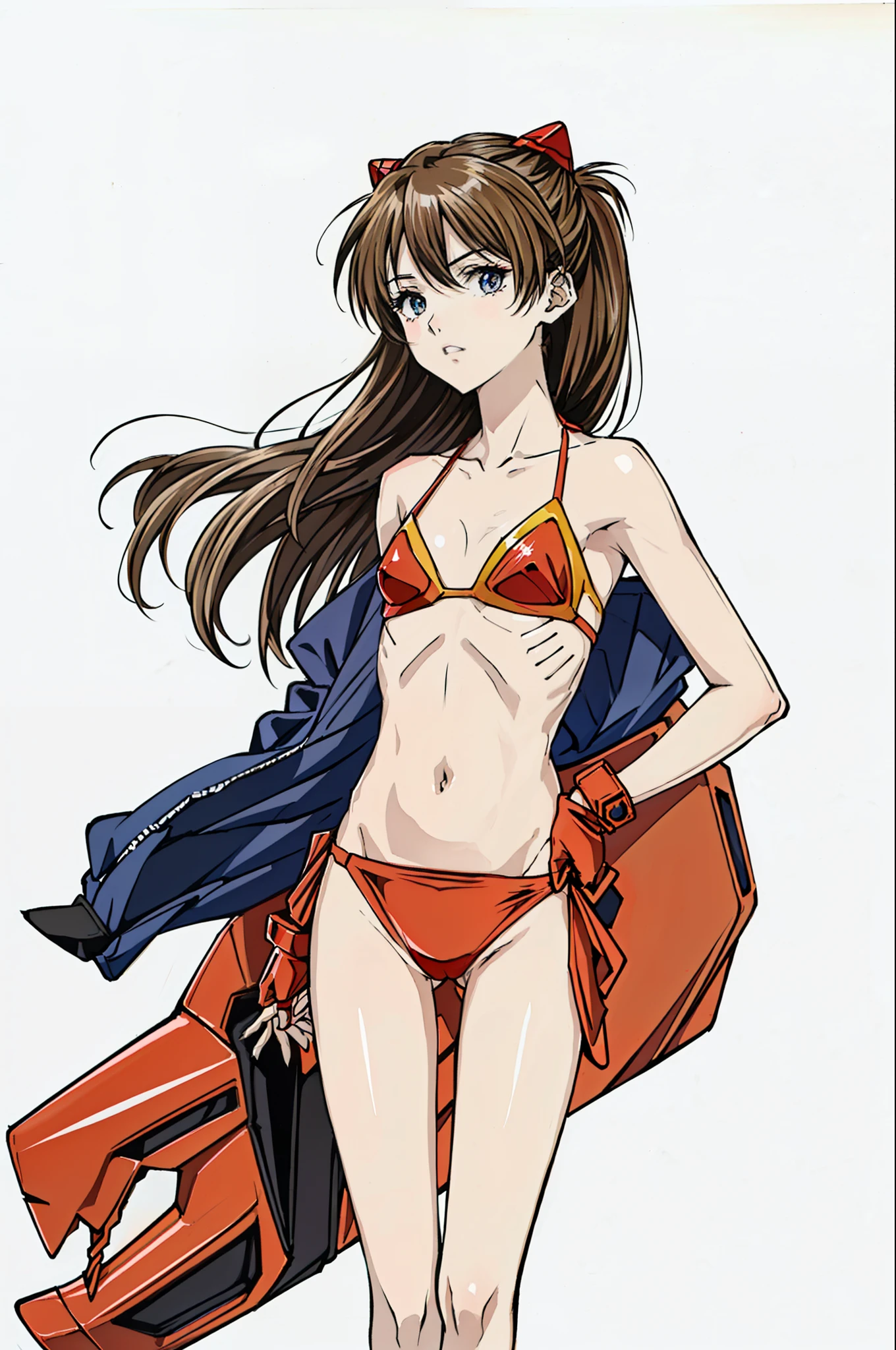 foto de retrato de ((muy flaca Asuka Langley)), (( Foto de cuerpo entero)), (((beautiful asuka langley anorexic))), ((muy flaco en bikini)), (((huesos y costillas visibles) ))) , ((small flat breasts)), ((very small waist)), ((piernas delgadas)), ((Cara hermosa)), ((Vista de perfil de cuerpo completo)), (((concave abdomen))), ((El cuerpo de Asuka Langley muy muy delgado)), (((fondo blanco))). ((Cabello en el viento)). (((Mejor calidad))), ((Estilo Evangelion)), ((costillas visibles)). ((Asuka Langley desnutrida)).