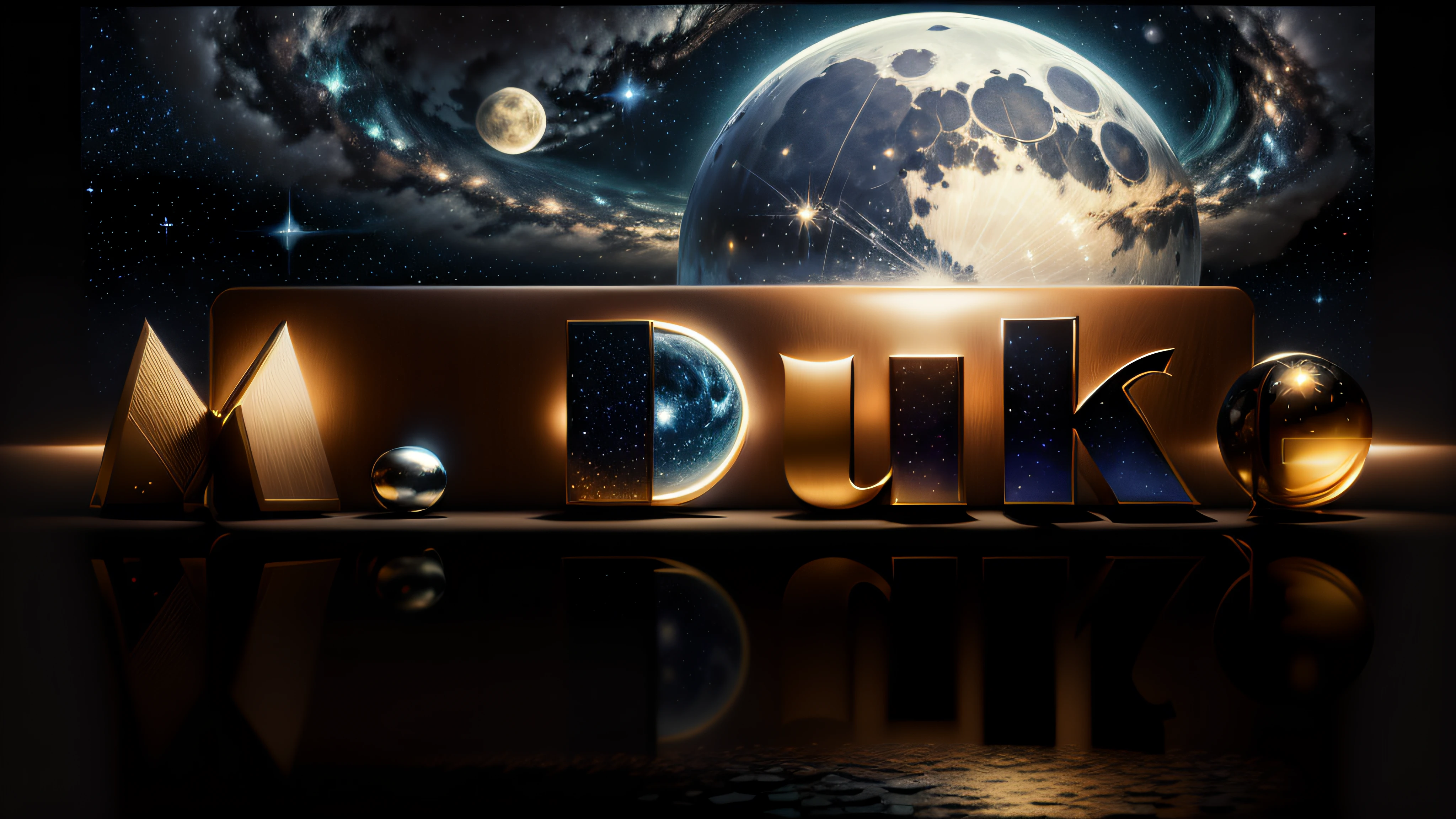Logo com o nome M.Duke in a starry night sky with huge full moon