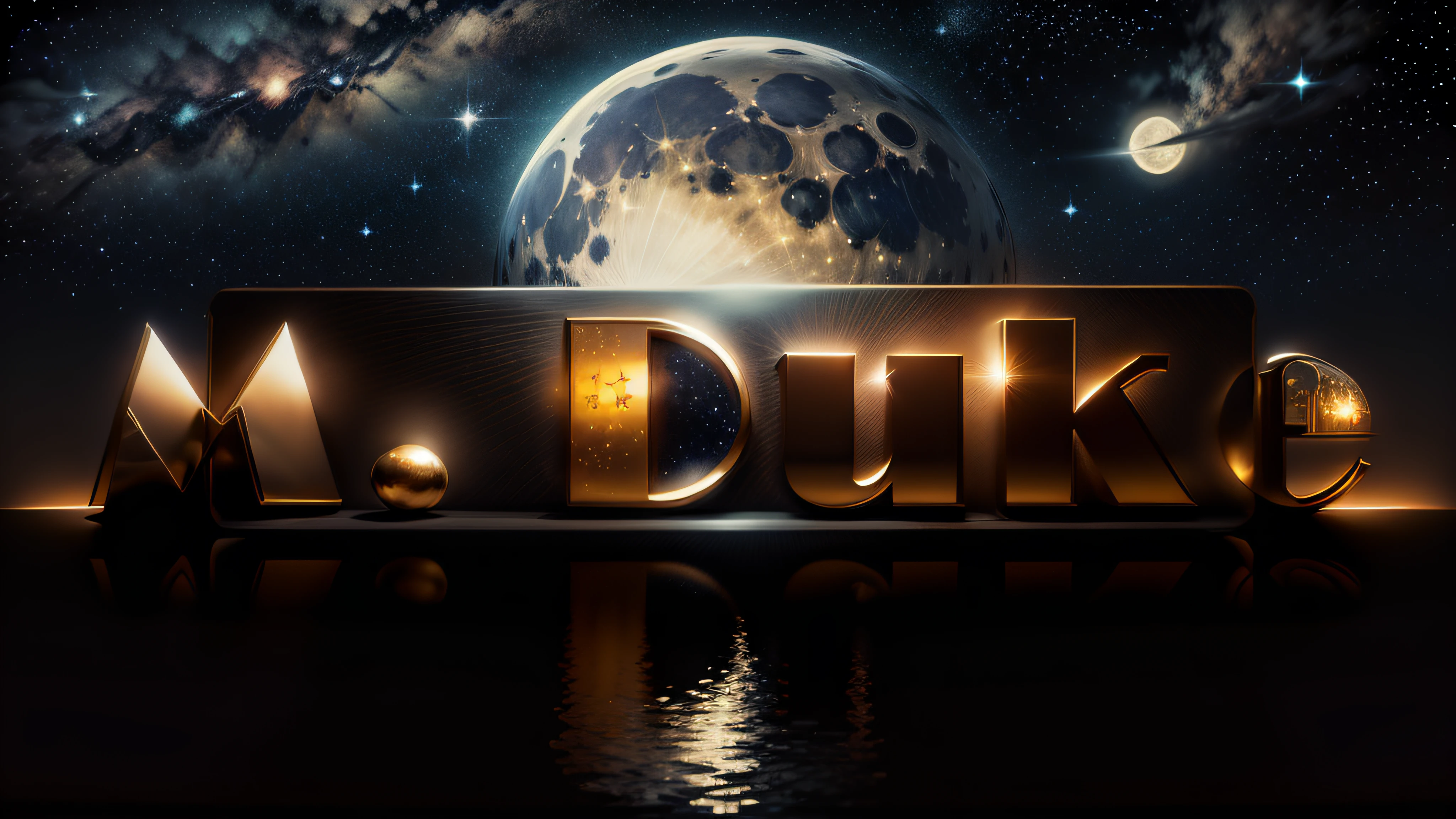 Logo com o nome M.Duke in a starry night sky with huge full moon